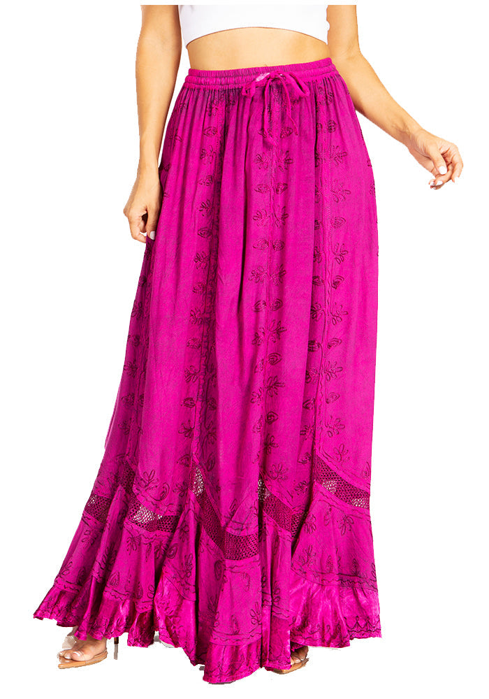 Sakkas Ivy Second Women's Maxi Boho Elastic Waist Embroidered A Line Long Skirt - Concordia Style Boutique