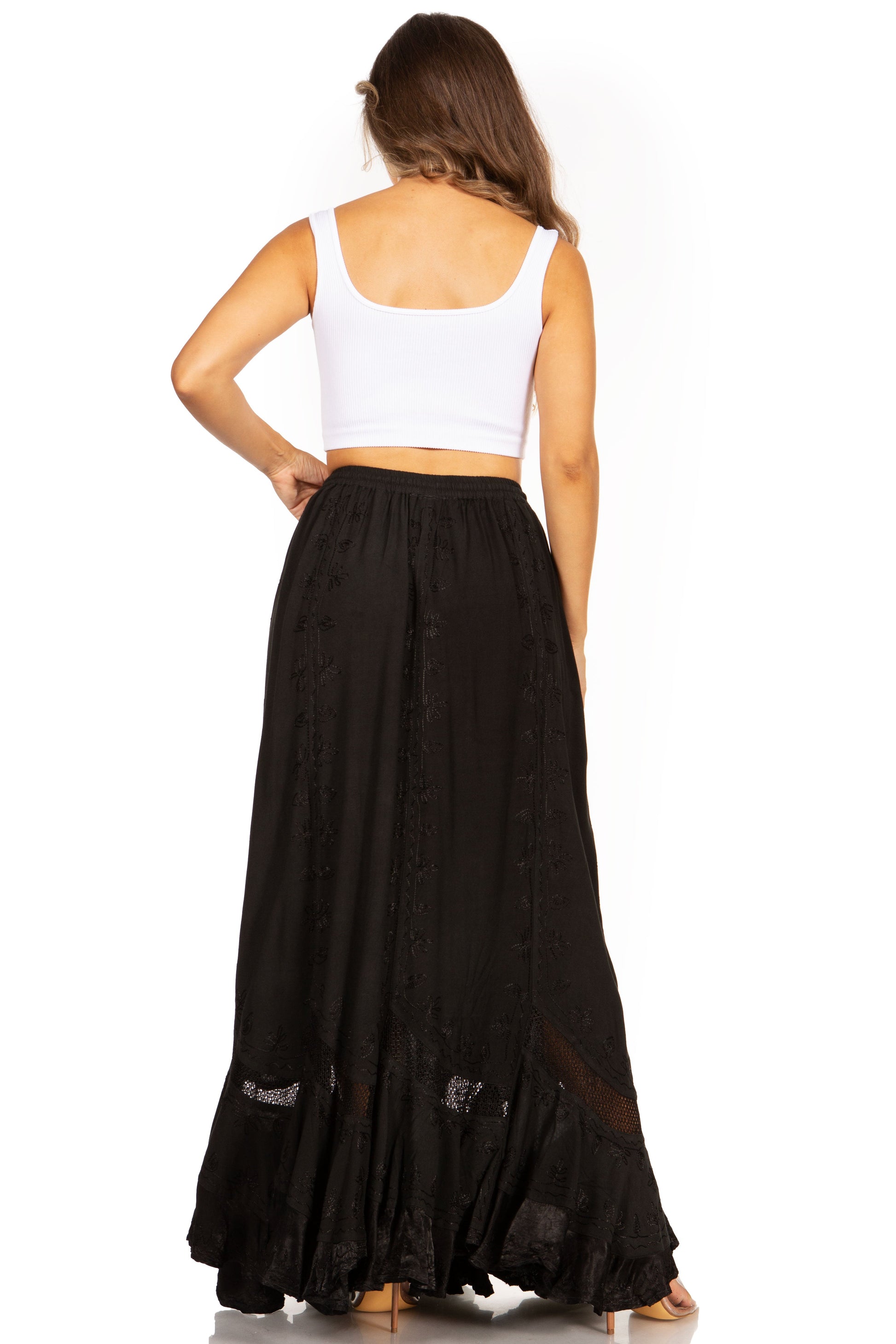 Sakkas Ivy Second Women's Maxi Boho Elastic Waist Embroidered A Line Long Skirt - Concordia Style Boutique
