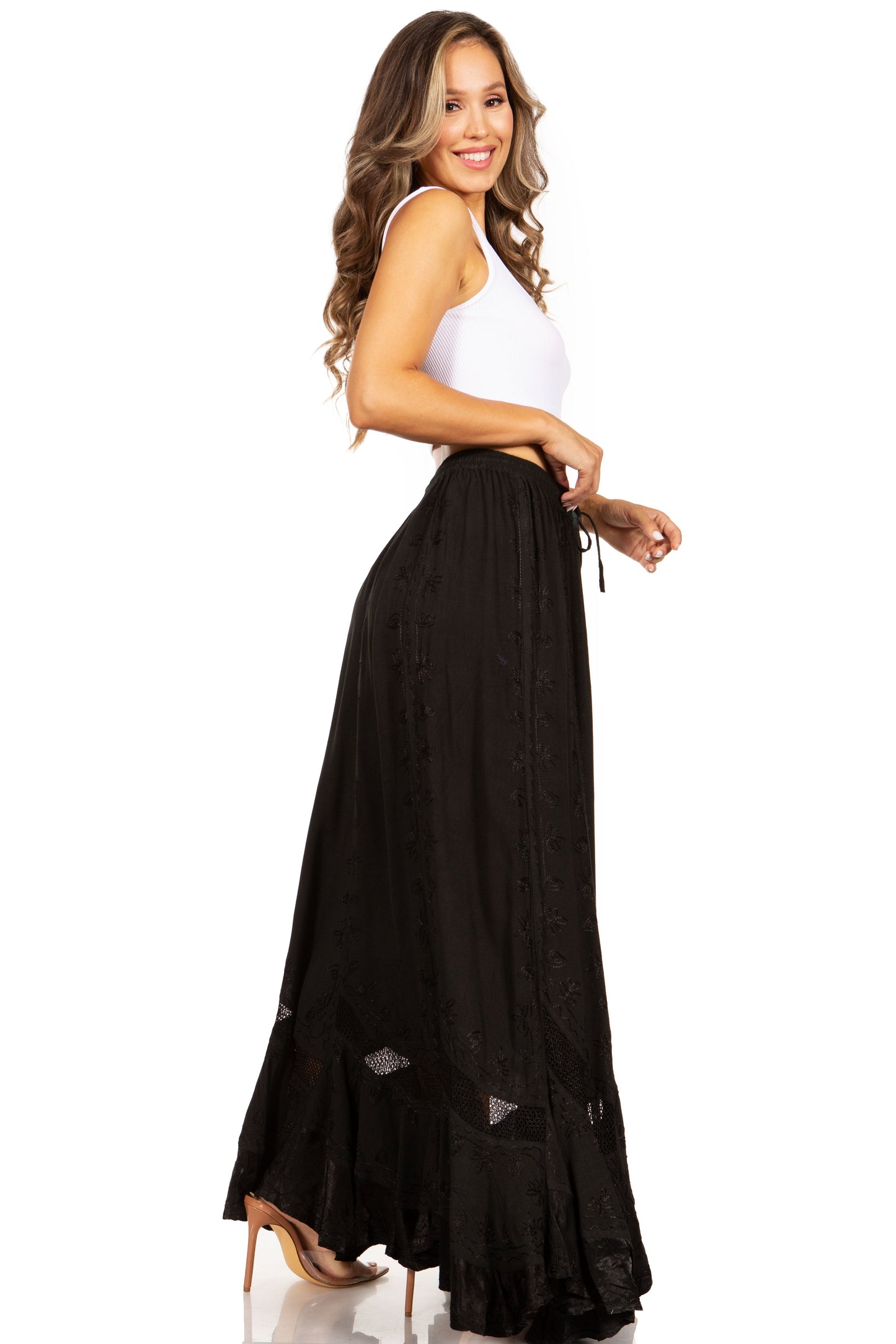 Sakkas Ivy Second Women's Maxi Boho Elastic Waist Embroidered A Line Long Skirt - Concordia Style Boutique