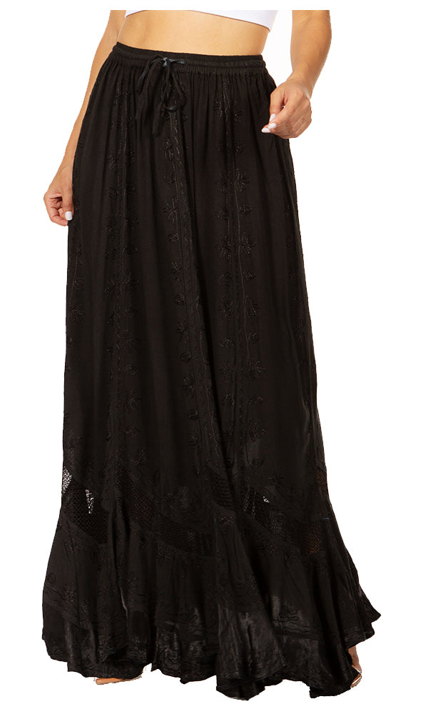 Sakkas Ivy Second Women's Maxi Boho Elastic Waist Embroidered A Line Long Skirt - Concordia Style Boutique