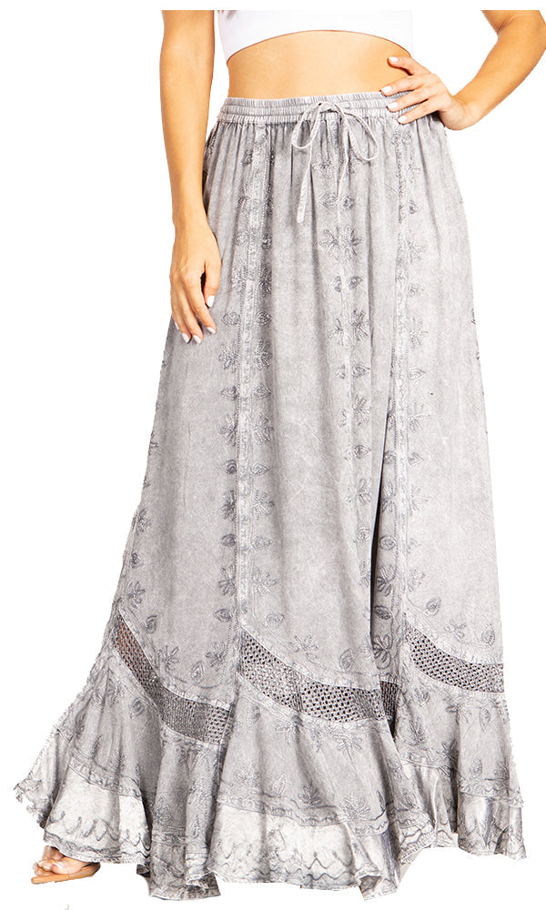 Sakkas Ivy Second Women's Maxi Boho Elastic Waist Embroidered A Line Long Skirt - Concordia Style Boutique