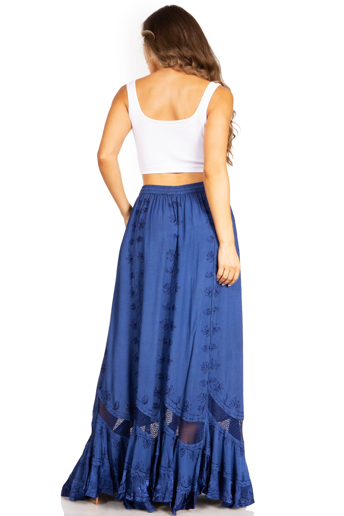 Sakkas Ivy Second Women's Maxi Boho Elastic Waist Embroidered A Line Long Skirt - Concordia Style Boutique