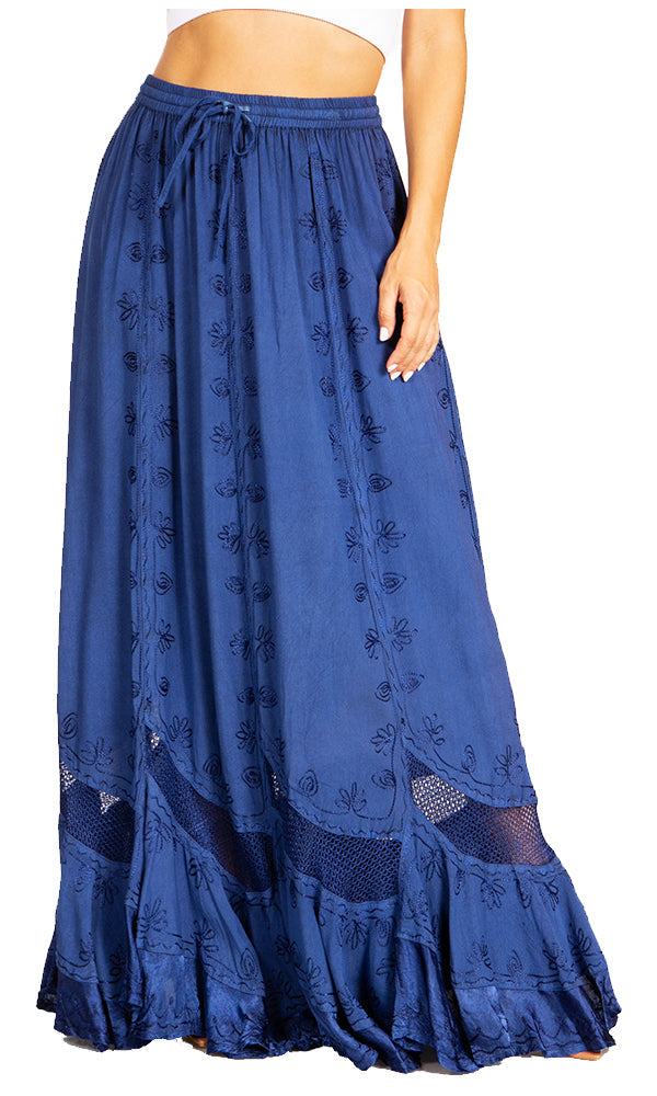 Sakkas Ivy Second Women's Maxi Boho Elastic Waist Embroidered A Line Long Skirt - Concordia Style Boutique