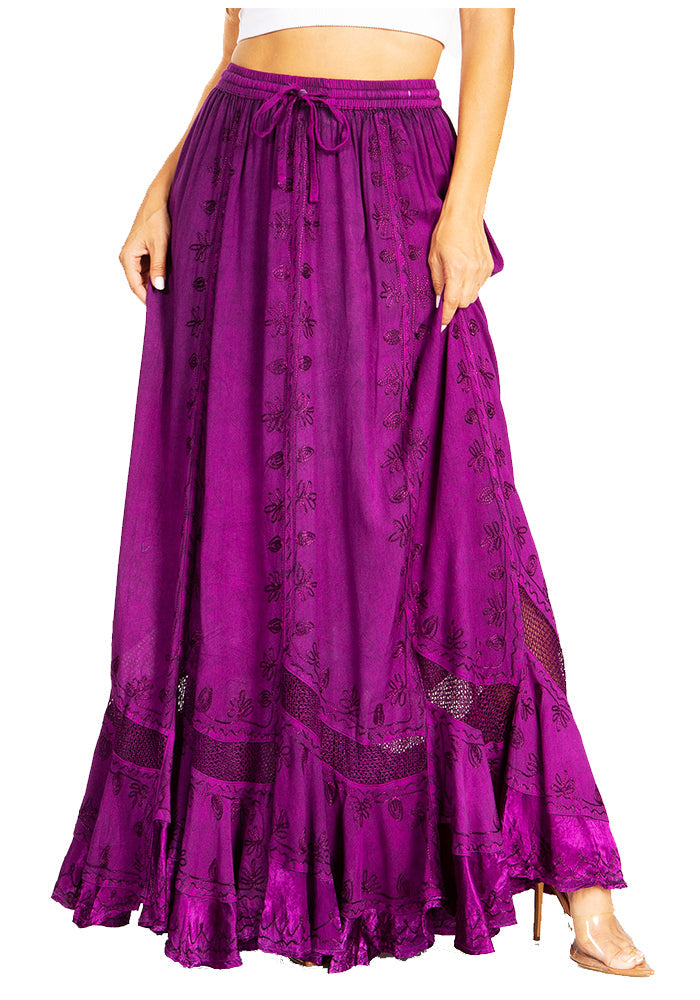 Sakkas Ivy Second Women's Maxi Boho Elastic Waist Embroidered A Line Long Skirt - Concordia Style Boutique