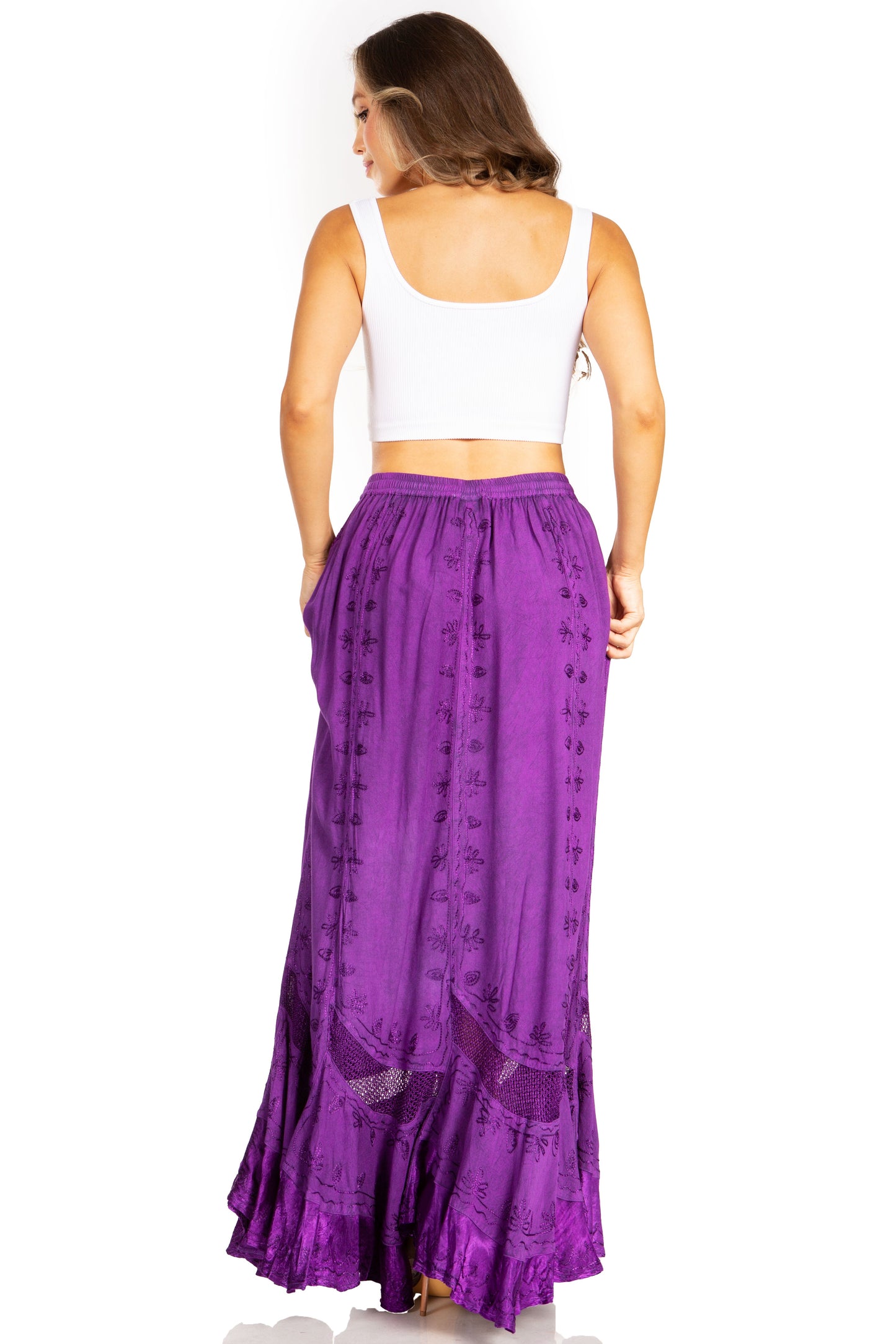 Sakkas Ivy Second Women's Maxi Boho Elastic Waist Embroidered A Line Long Skirt - Concordia Style Boutique