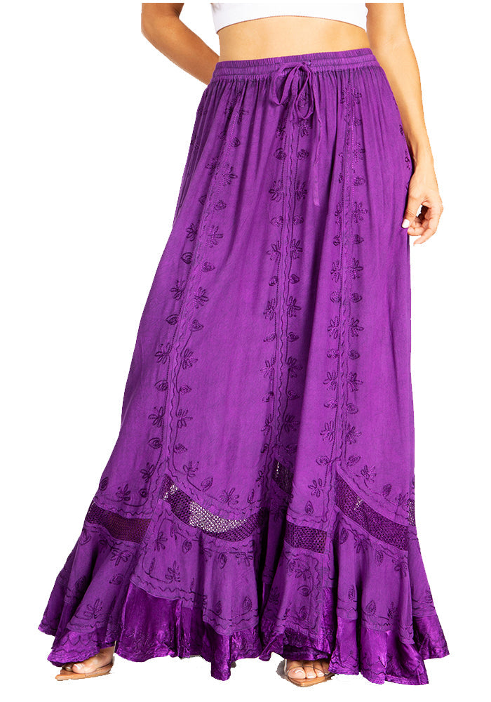 Sakkas Ivy Second Women's Maxi Boho Elastic Waist Embroidered A Line Long Skirt - Concordia Style Boutique