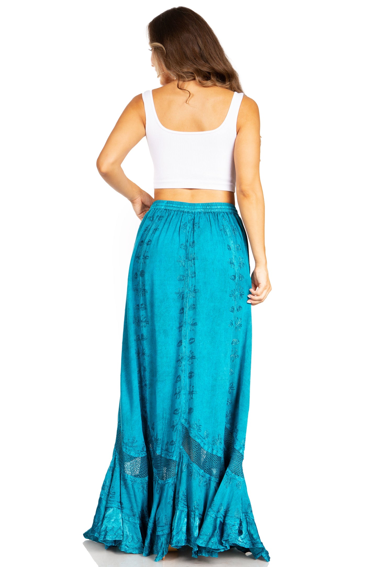 Sakkas Ivy Second Women's Maxi Boho Elastic Waist Embroidered A Line Long Skirt - Concordia Style Boutique