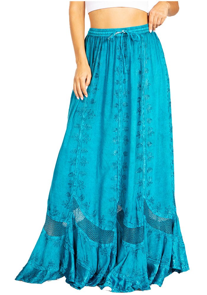 Sakkas Ivy Second Women's Maxi Boho Elastic Waist Embroidered A Line Long Skirt - Concordia Style Boutique
