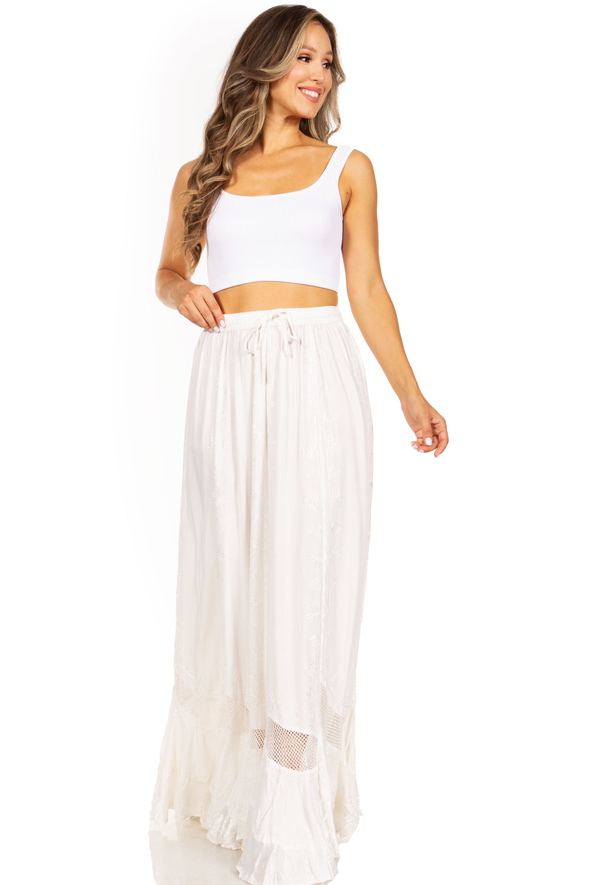 Sakkas Ivy Second Women's Maxi Boho Elastic Waist Embroidered A Line Long Skirt - Concordia Style Boutique