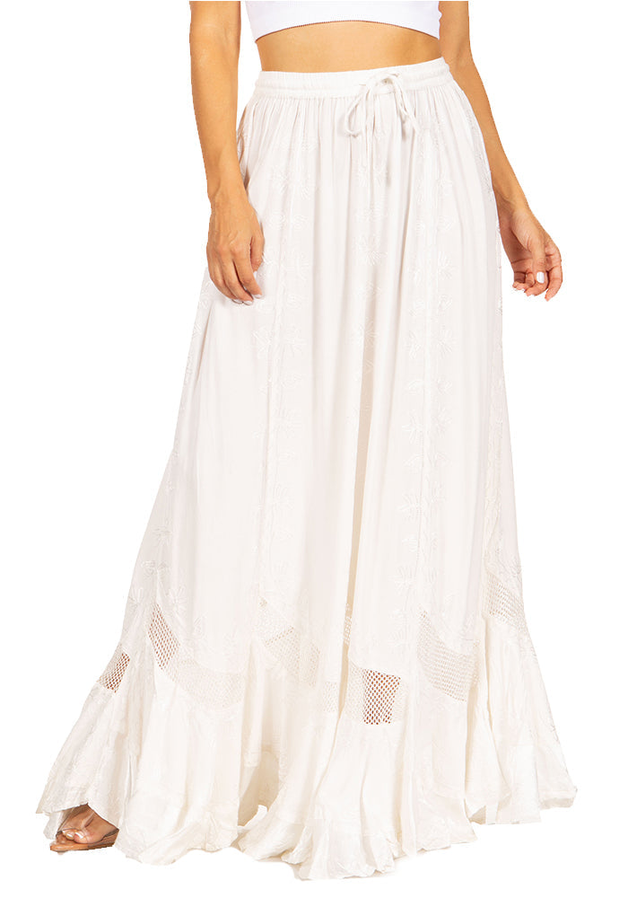 Sakkas Ivy Second Women's Maxi Boho Elastic Waist Embroidered A Line Long Skirt - Concordia Style Boutique