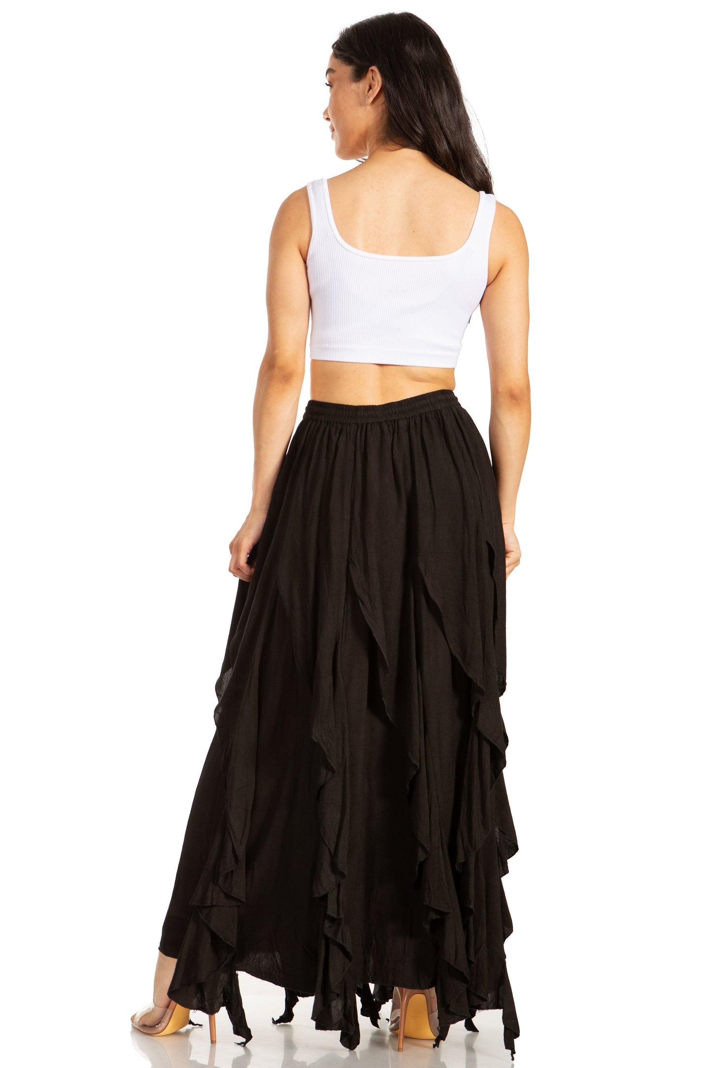 Sakkas Nova Womens Bohemian Stonewashed Rayon Asymmetrical Hem Maxi Swing Skirt - Concordia Style Boutique