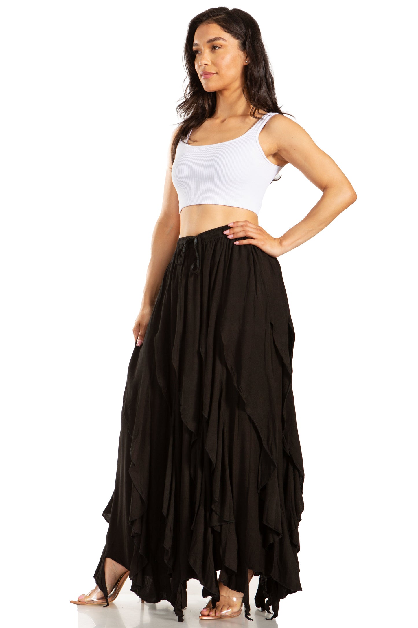 Sakkas Nova Womens Bohemian Stonewashed Rayon Asymmetrical Hem Maxi Swing Skirt - Concordia Style Boutique