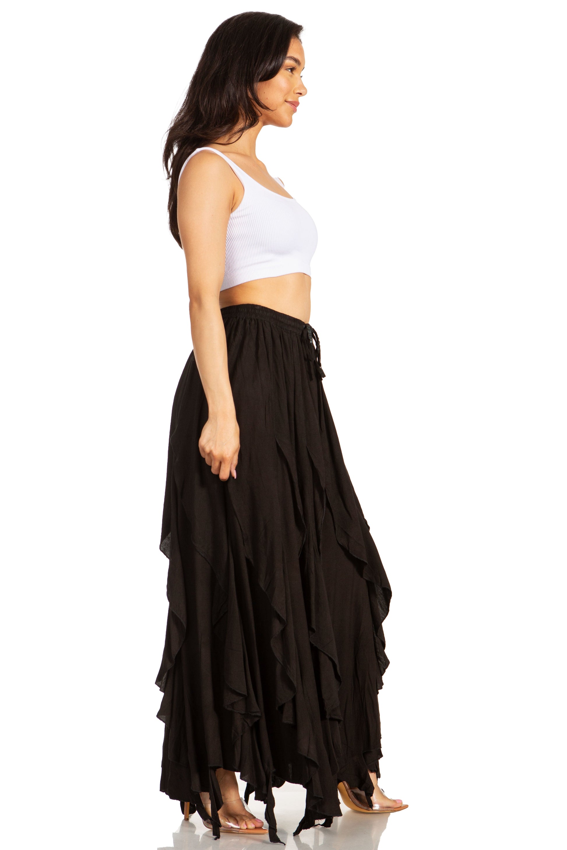 Sakkas Nova Womens Bohemian Stonewashed Rayon Asymmetrical Hem Maxi Swing Skirt - Concordia Style Boutique