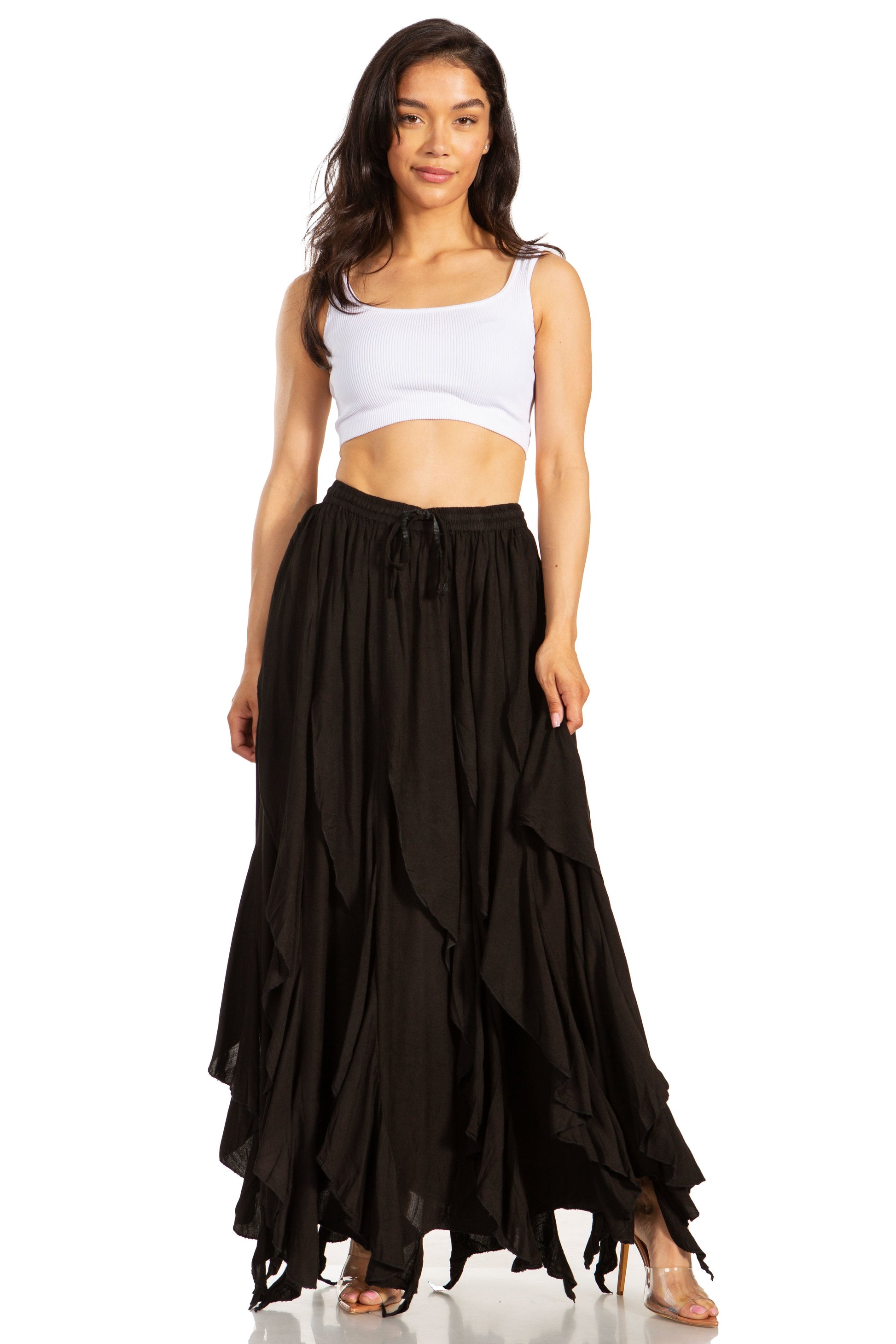Sakkas Nova Womens Bohemian Stonewashed Rayon Asymmetrical Hem Maxi Swing Skirt - Concordia Style Boutique