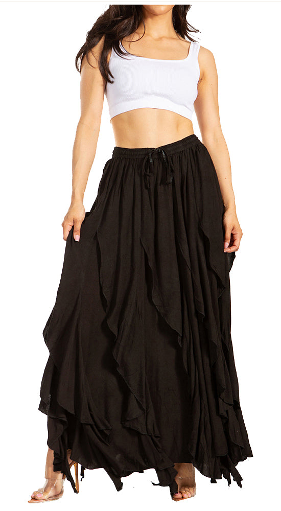 Sakkas Nova Womens Bohemian Stonewashed Rayon Asymmetrical Hem Maxi Swing Skirt - Concordia Style Boutique