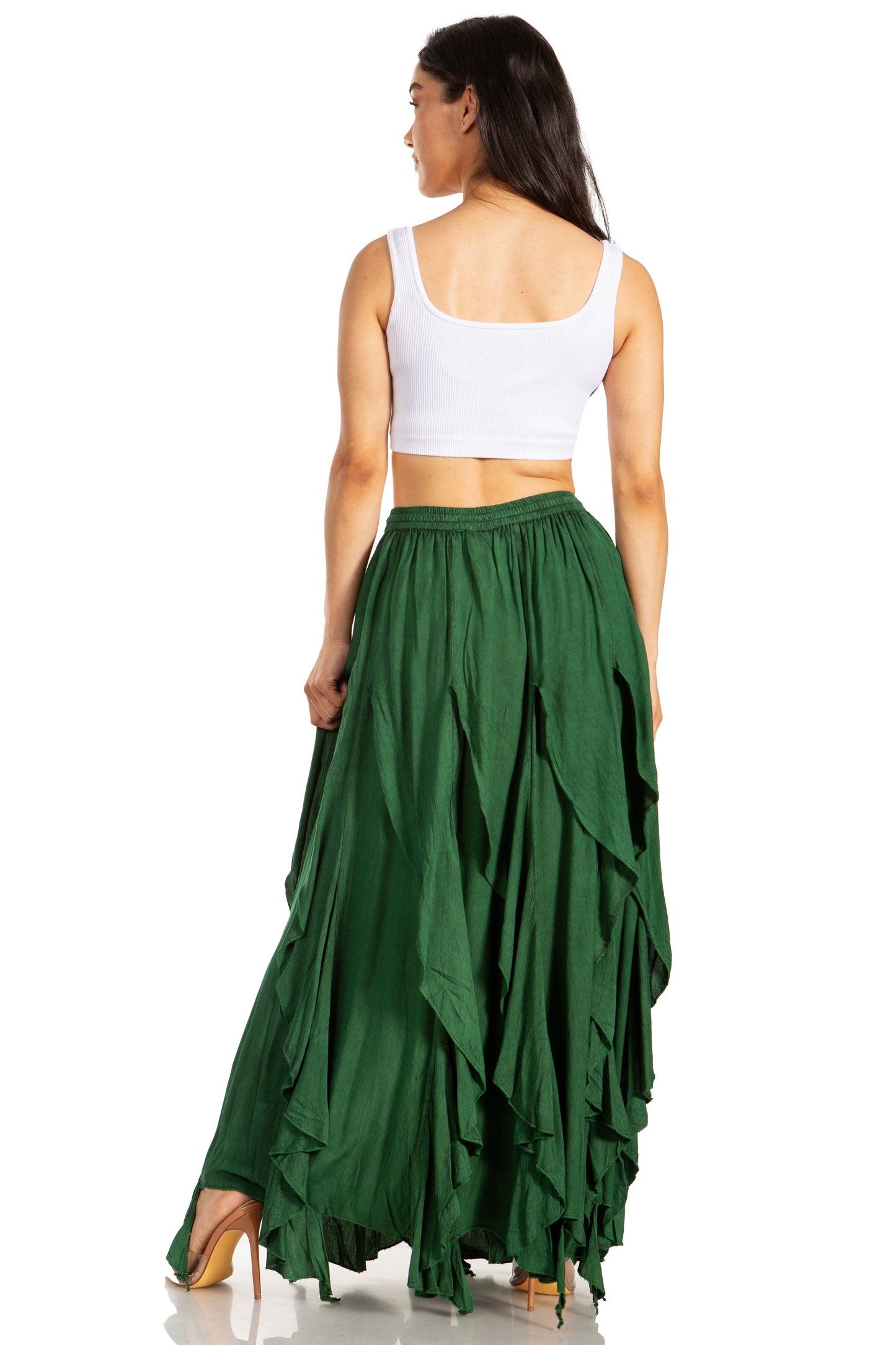 Sakkas Nova Womens Bohemian Stonewashed Rayon Asymmetrical Hem Maxi Swing Skirt - Concordia Style Boutique