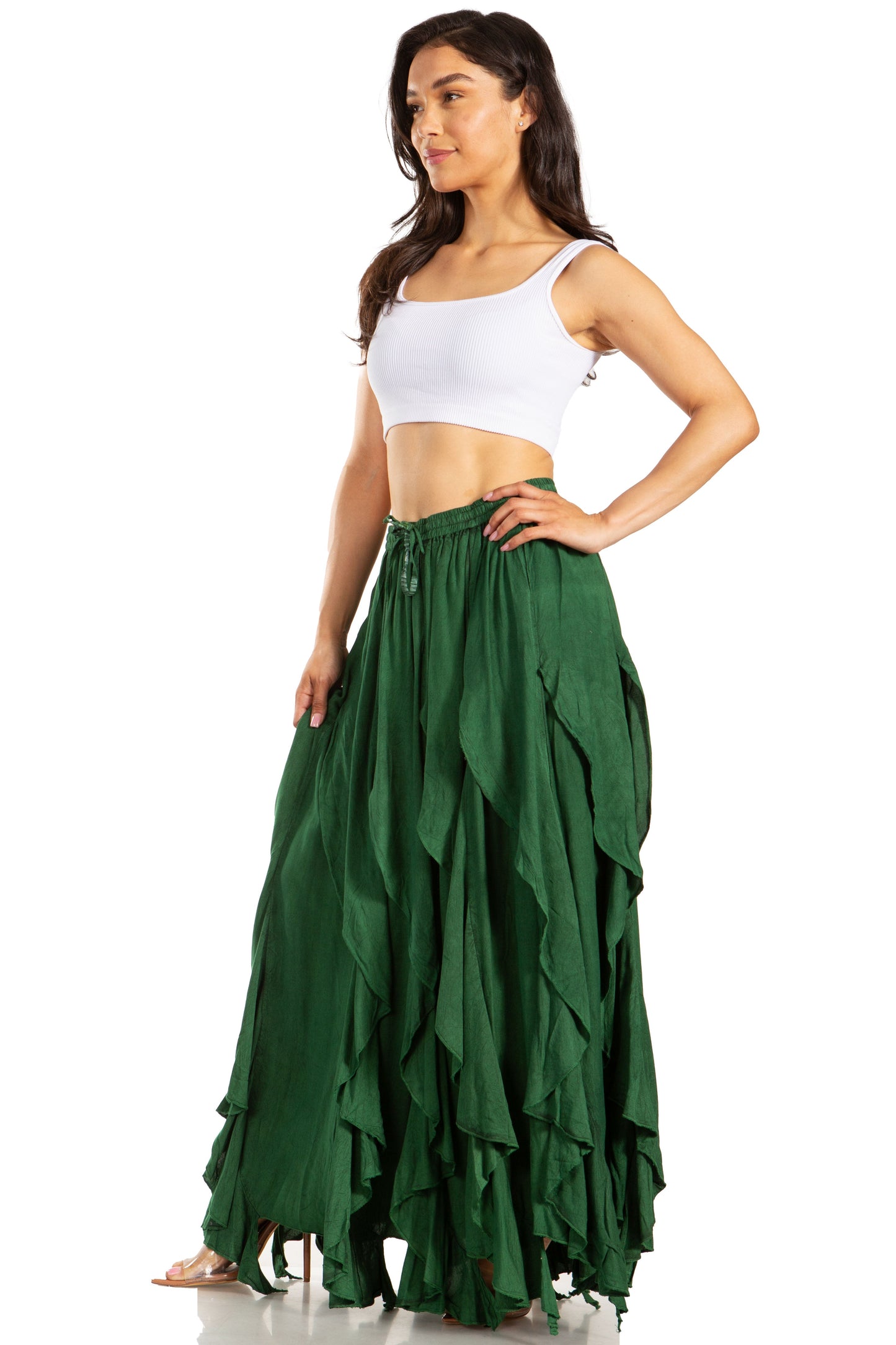 Sakkas Nova Womens Bohemian Stonewashed Rayon Asymmetrical Hem Maxi Swing Skirt - Concordia Style Boutique