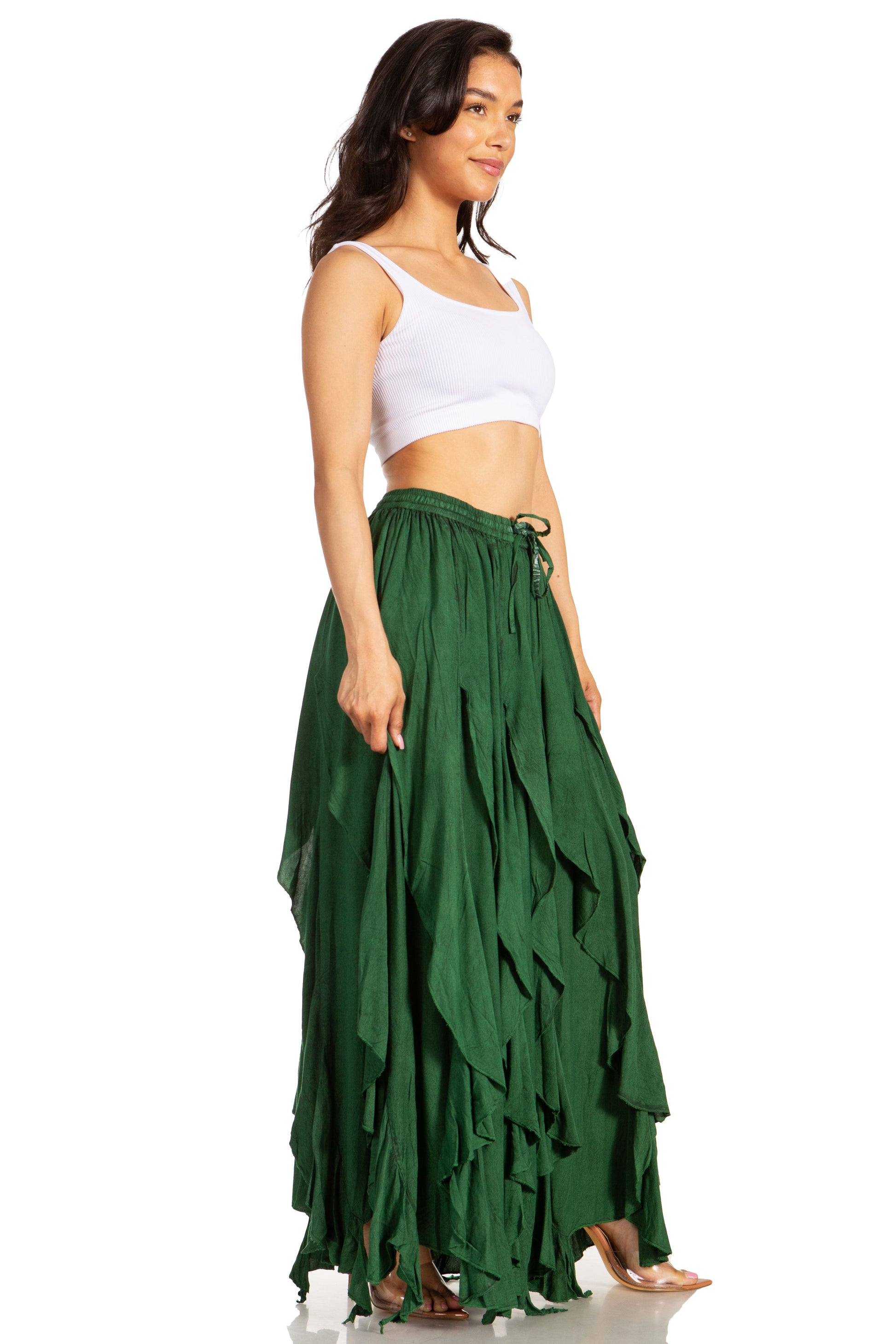 Sakkas Nova Womens Bohemian Stonewashed Rayon Asymmetrical Hem Maxi Swing Skirt - Concordia Style Boutique