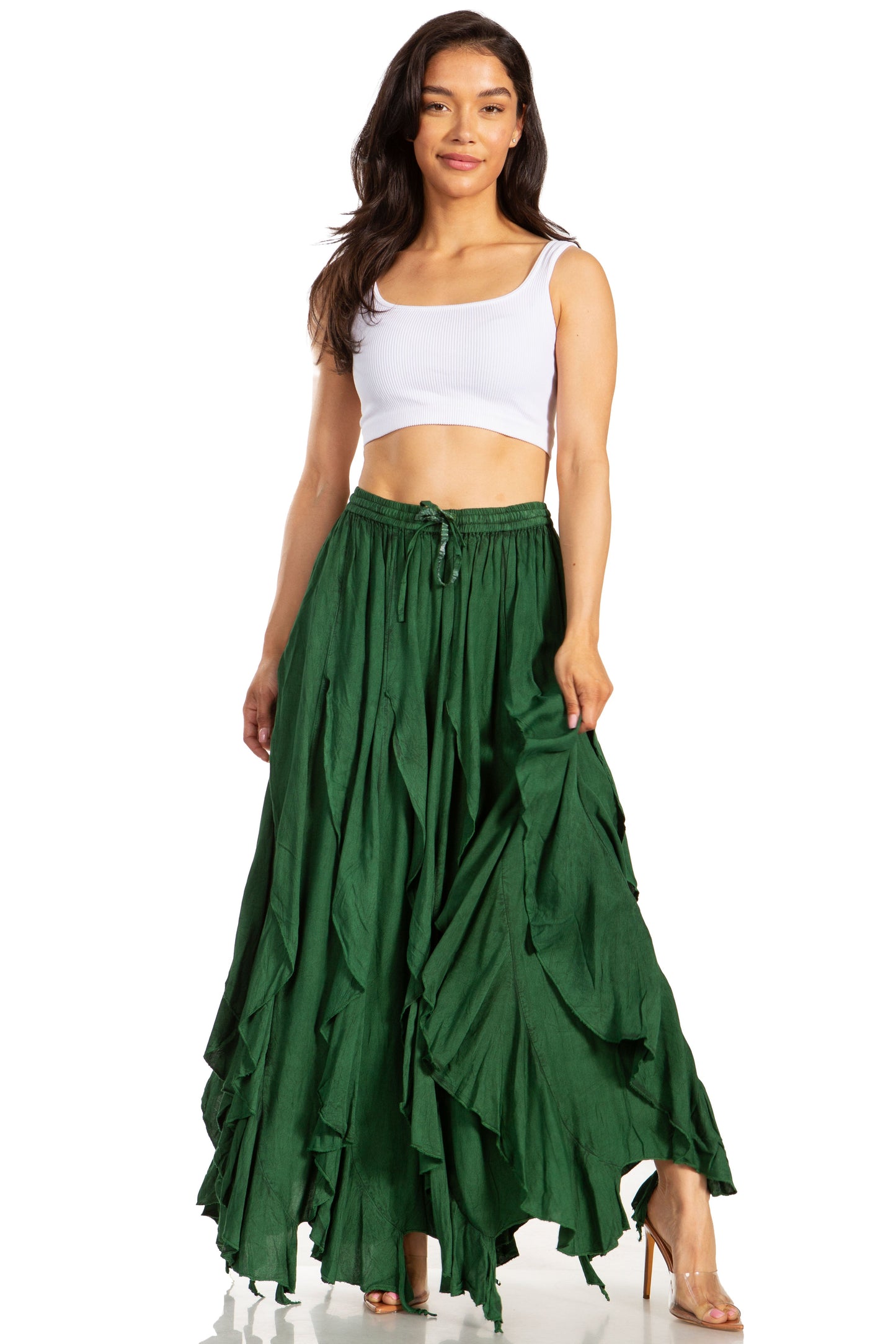 Sakkas Nova Womens Bohemian Stonewashed Rayon Asymmetrical Hem Maxi Swing Skirt - Concordia Style Boutique