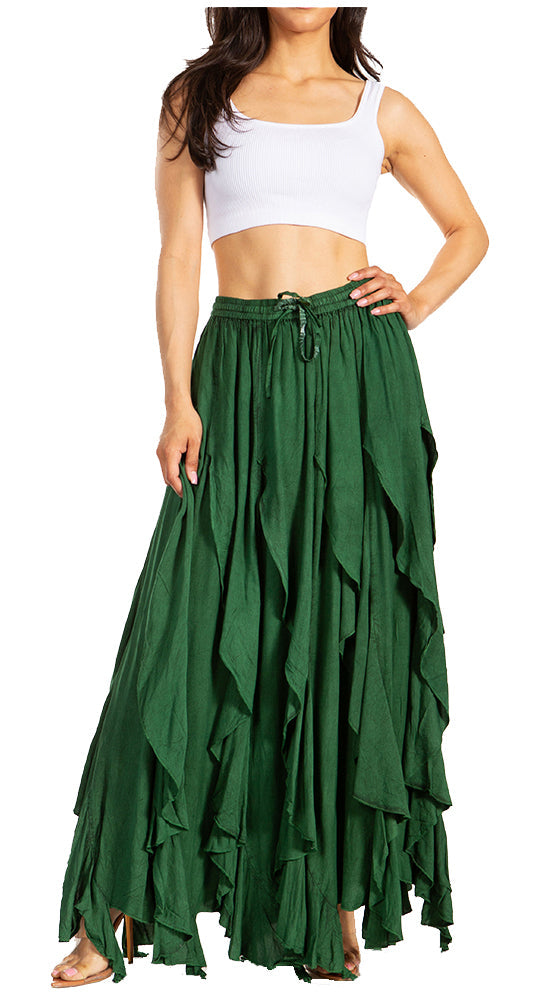 Sakkas Nova Womens Bohemian Stonewashed Rayon Asymmetrical Hem Maxi Swing Skirt - Concordia Style Boutique