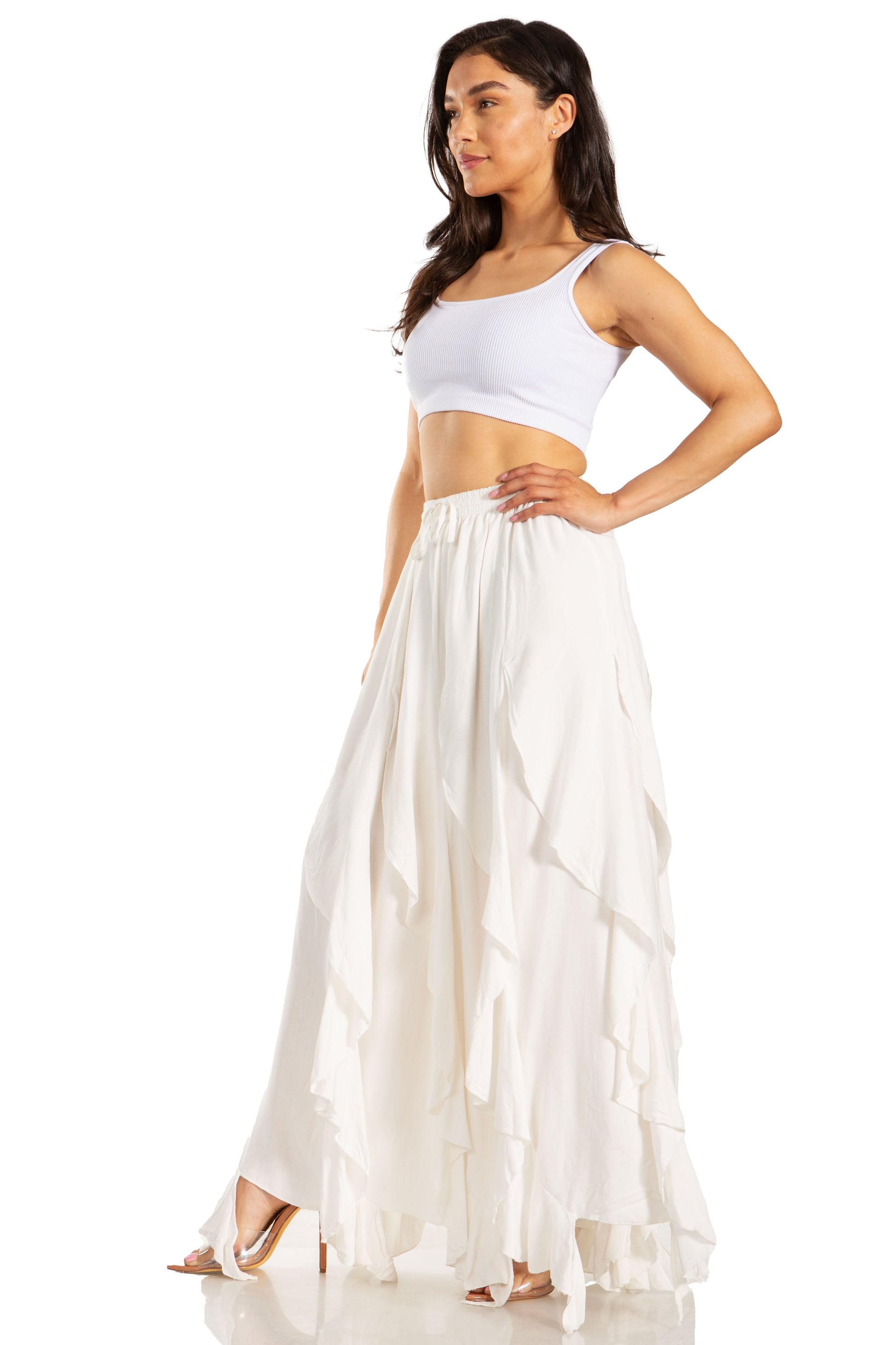 Sakkas Nova Womens Bohemian Stonewashed Rayon Asymmetrical Hem Maxi Swing Skirt - Concordia Style Boutique