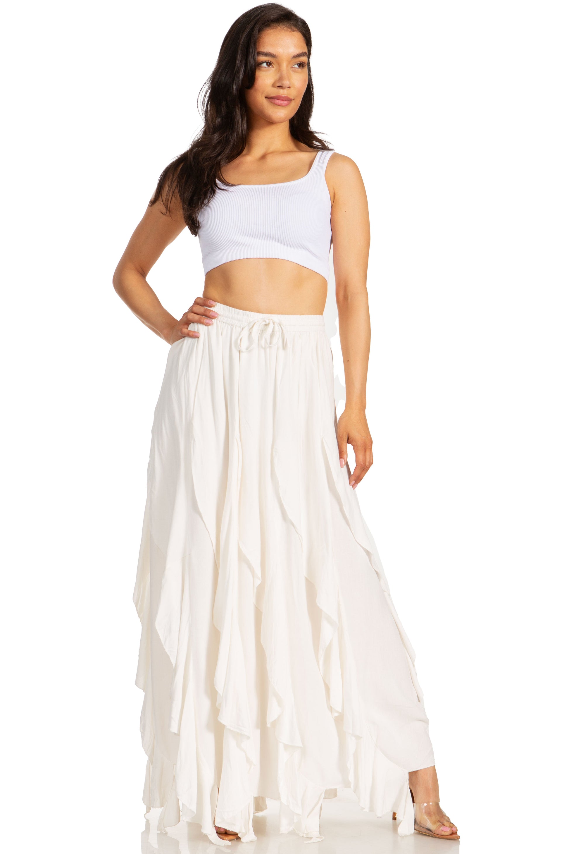 Sakkas Nova Womens Bohemian Stonewashed Rayon Asymmetrical Hem Maxi Swing Skirt - Concordia Style Boutique