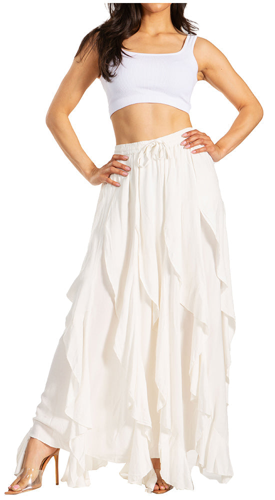 Sakkas Nova Womens Bohemian Stonewashed Rayon Asymmetrical Hem Maxi Swing Skirt - Concordia Style Boutique