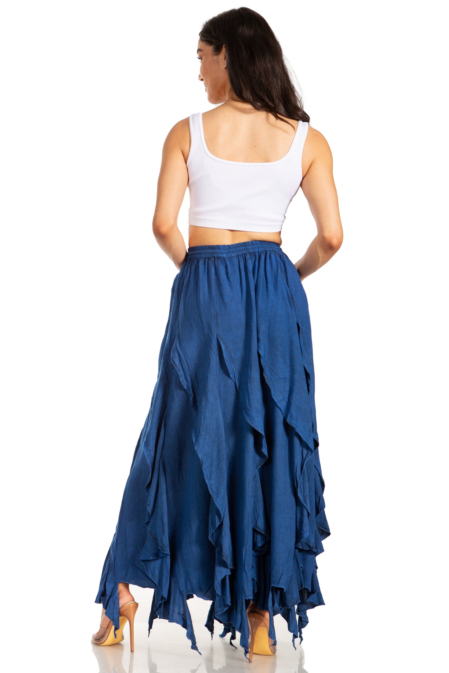 Sakkas Nova Womens Bohemian Stonewashed Rayon Asymmetrical Hem Maxi Swing Skirt - Concordia Style Boutique