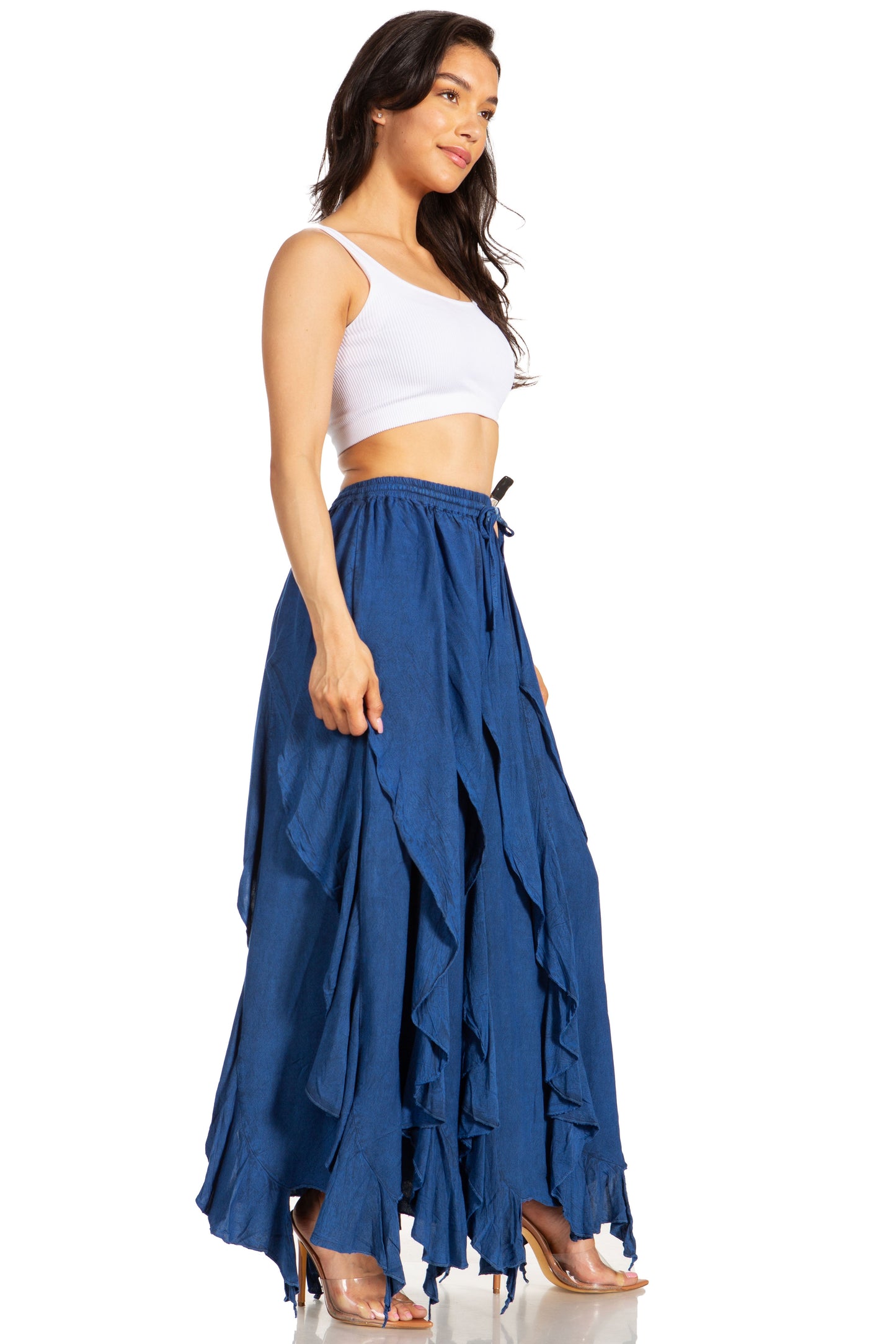 Sakkas Nova Womens Bohemian Stonewashed Rayon Asymmetrical Hem Maxi Swing Skirt - Concordia Style Boutique