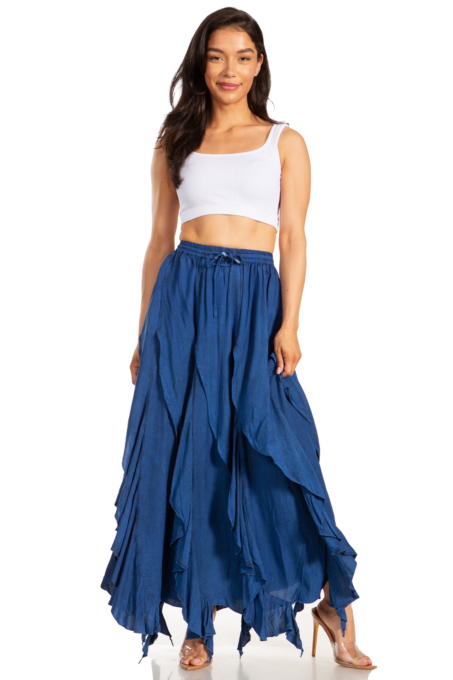 Sakkas Nova Womens Bohemian Stonewashed Rayon Asymmetrical Hem Maxi Swing Skirt - Concordia Style Boutique