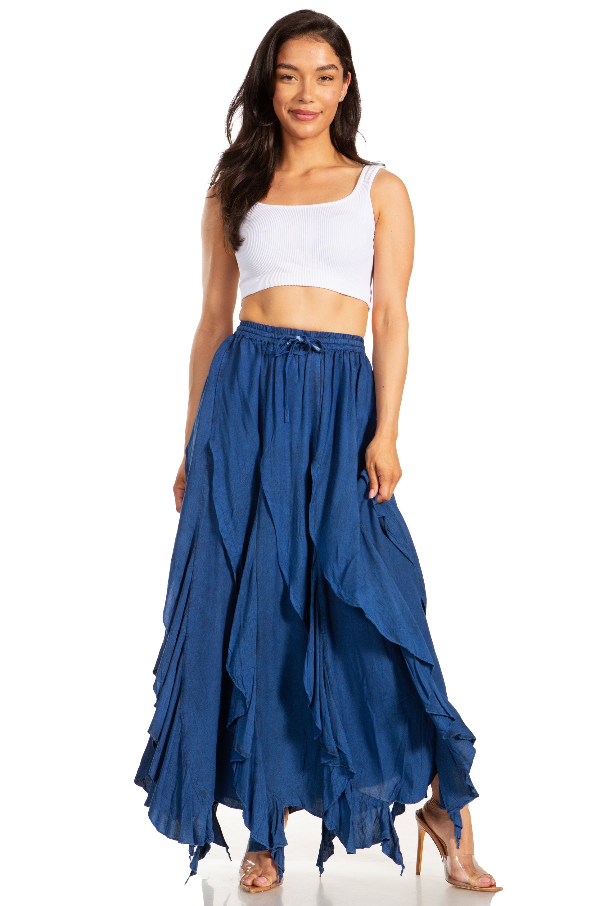 Sakkas Nova Womens Bohemian Stonewashed Rayon Asymmetrical Hem Maxi Swing Skirt - Concordia Style Boutique