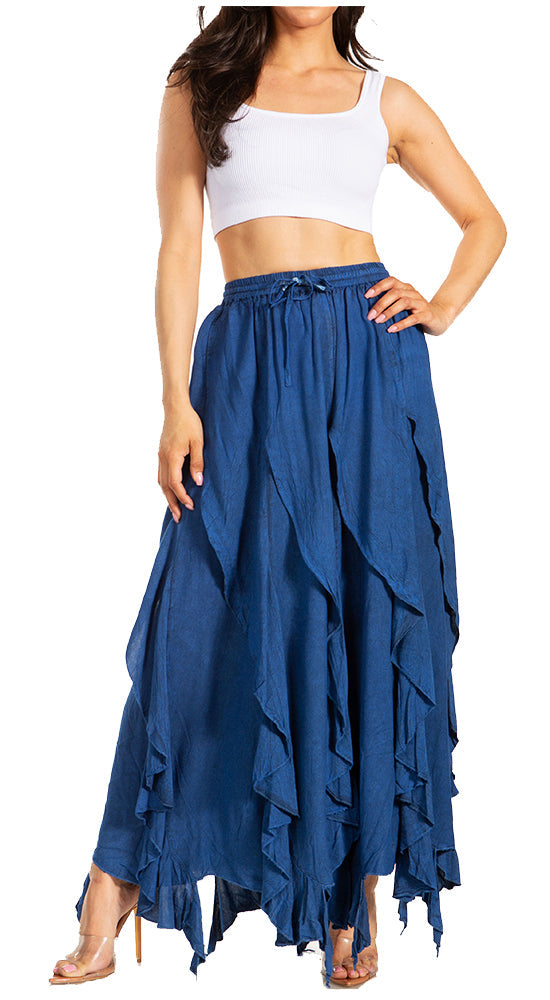 Sakkas Nova Womens Bohemian Stonewashed Rayon Asymmetrical Hem Maxi Swing Skirt - Concordia Style Boutique