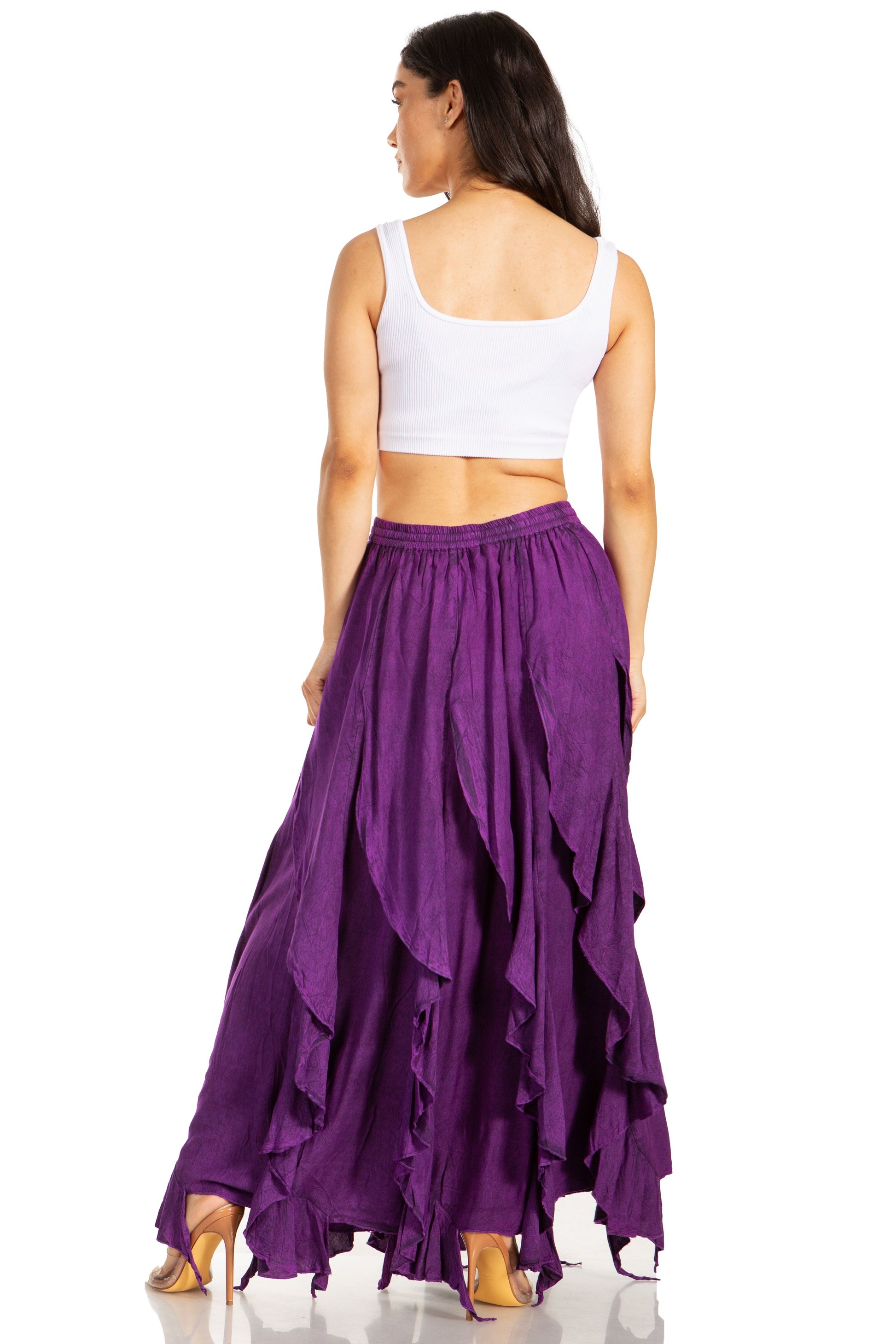Sakkas Nova Womens Bohemian Stonewashed Rayon Asymmetrical Hem Maxi Swing Skirt - Concordia Style Boutique