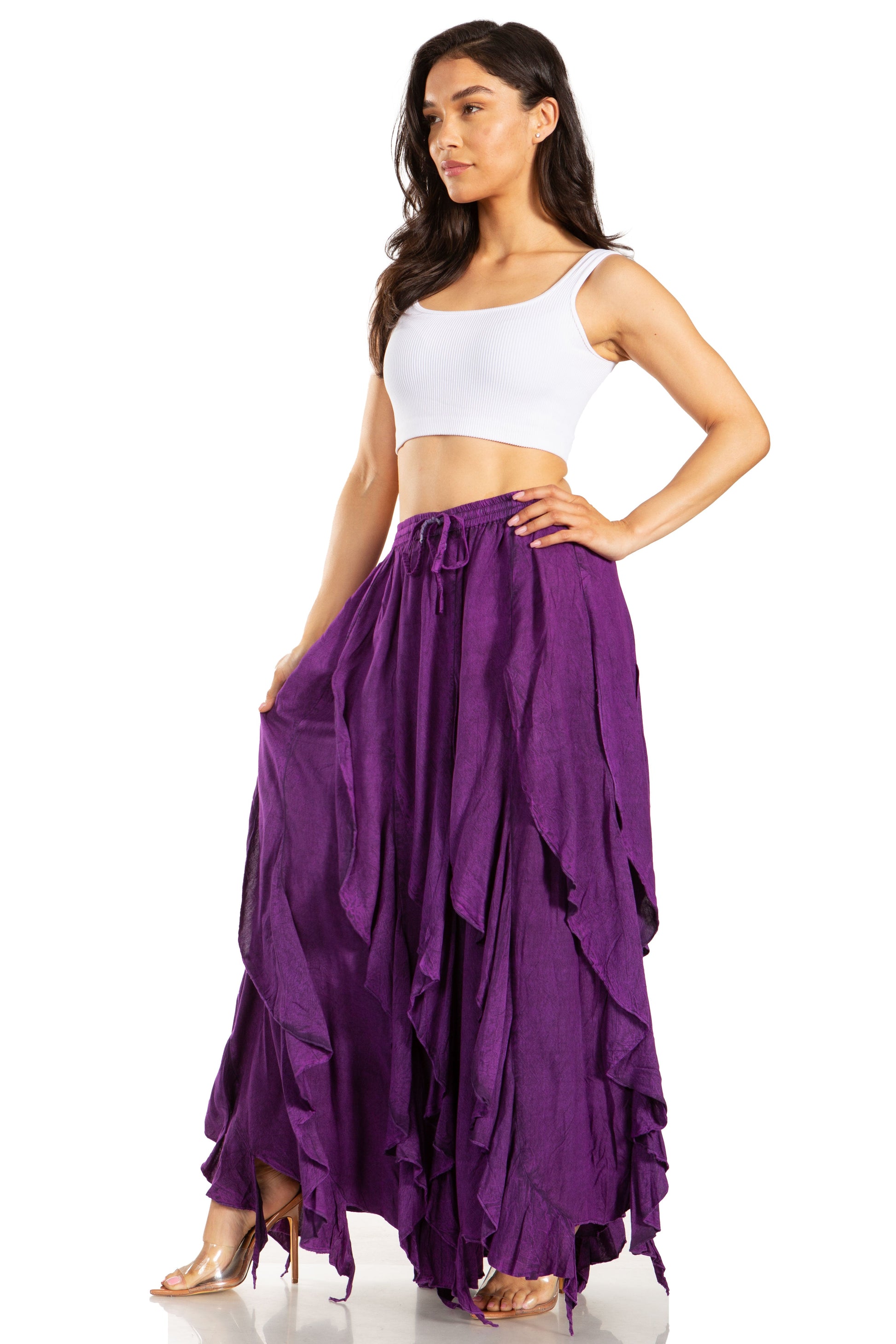 Sakkas Nova Womens Bohemian Stonewashed Rayon Asymmetrical Hem Maxi Swing Skirt - Concordia Style Boutique