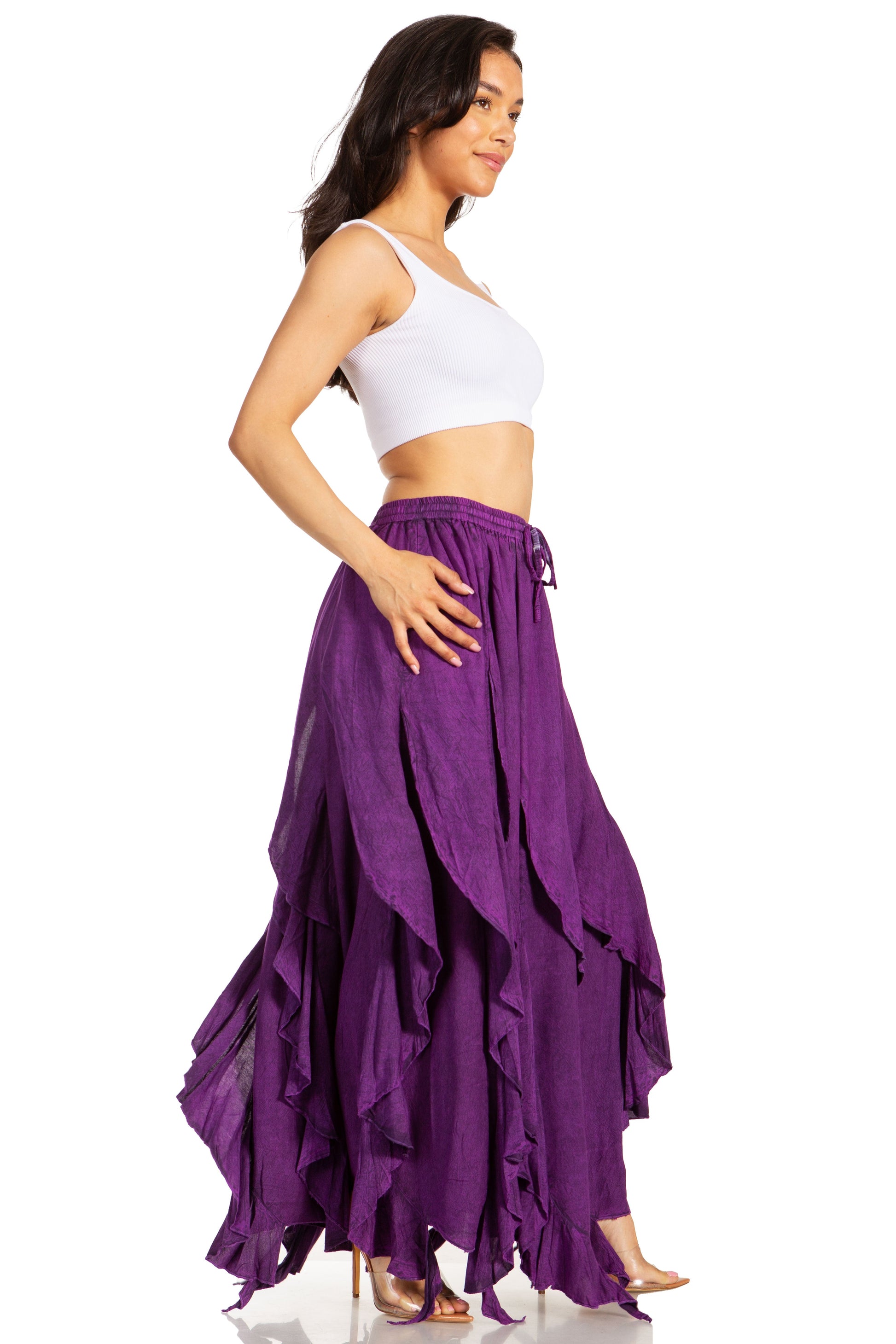 Sakkas Nova Womens Bohemian Stonewashed Rayon Asymmetrical Hem Maxi Swing Skirt - Concordia Style Boutique