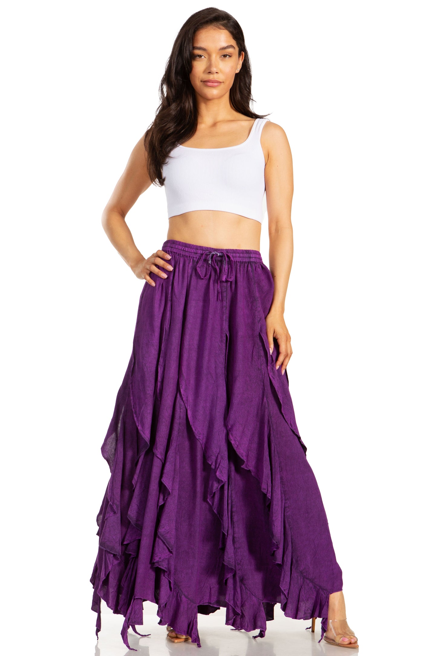 Sakkas Nova Womens Bohemian Stonewashed Rayon Asymmetrical Hem Maxi Swing Skirt - Concordia Style Boutique
