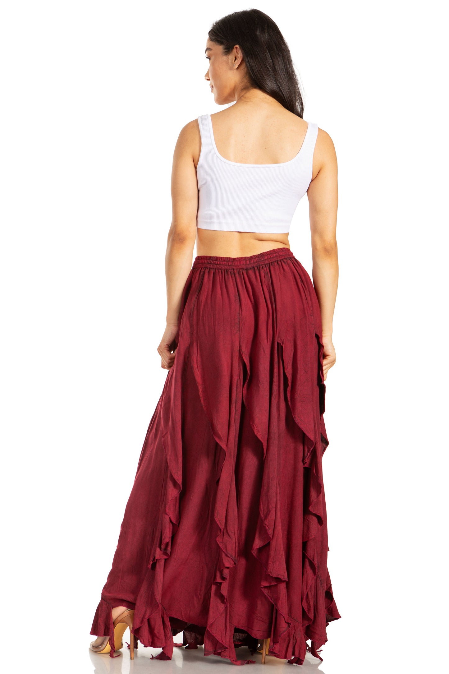 Sakkas Nova Womens Bohemian Stonewashed Rayon Asymmetrical Hem Maxi Swing Skirt - Concordia Style Boutique