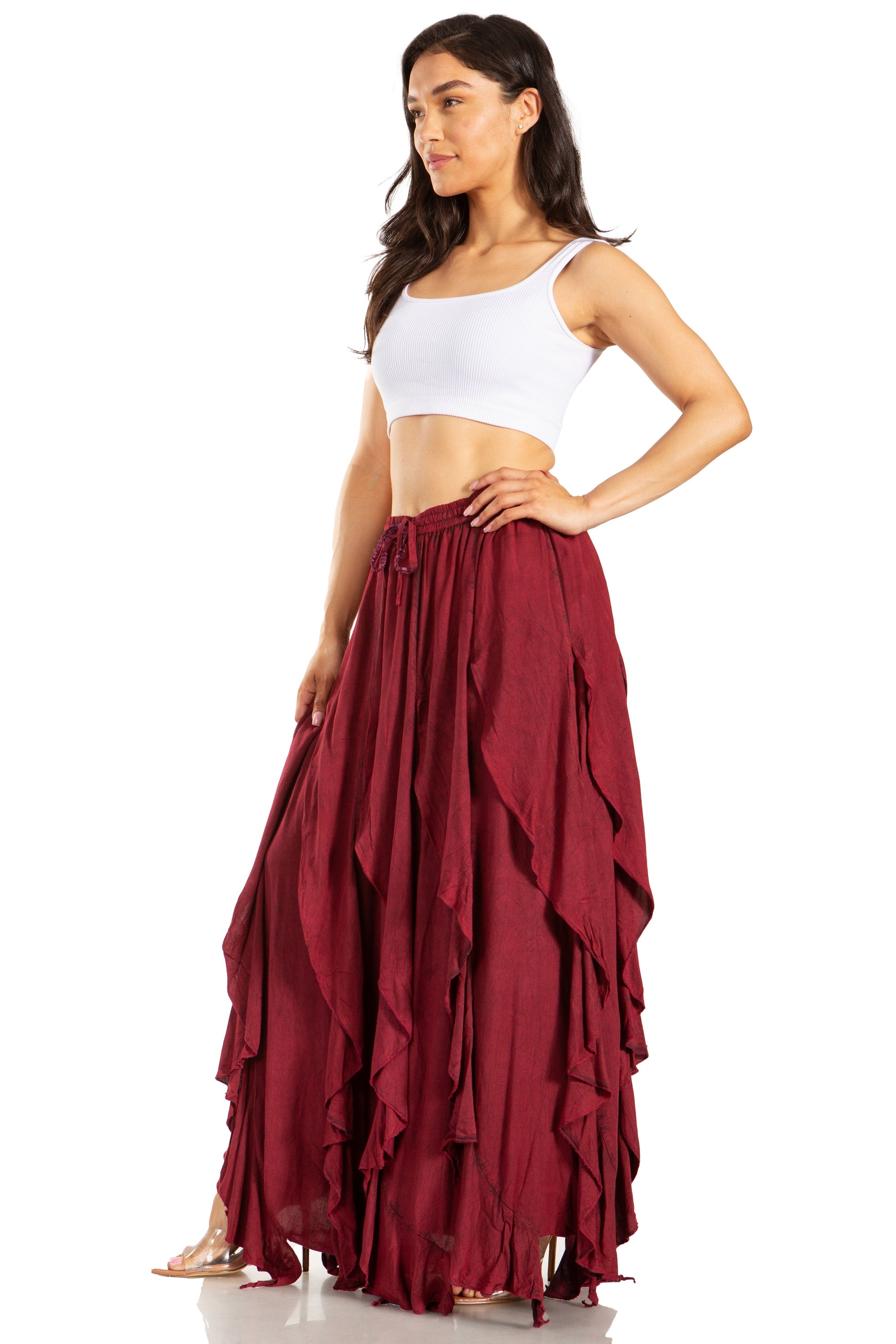 Sakkas Nova Womens Bohemian Stonewashed Rayon Asymmetrical Hem Maxi Swing Skirt - Concordia Style Boutique
