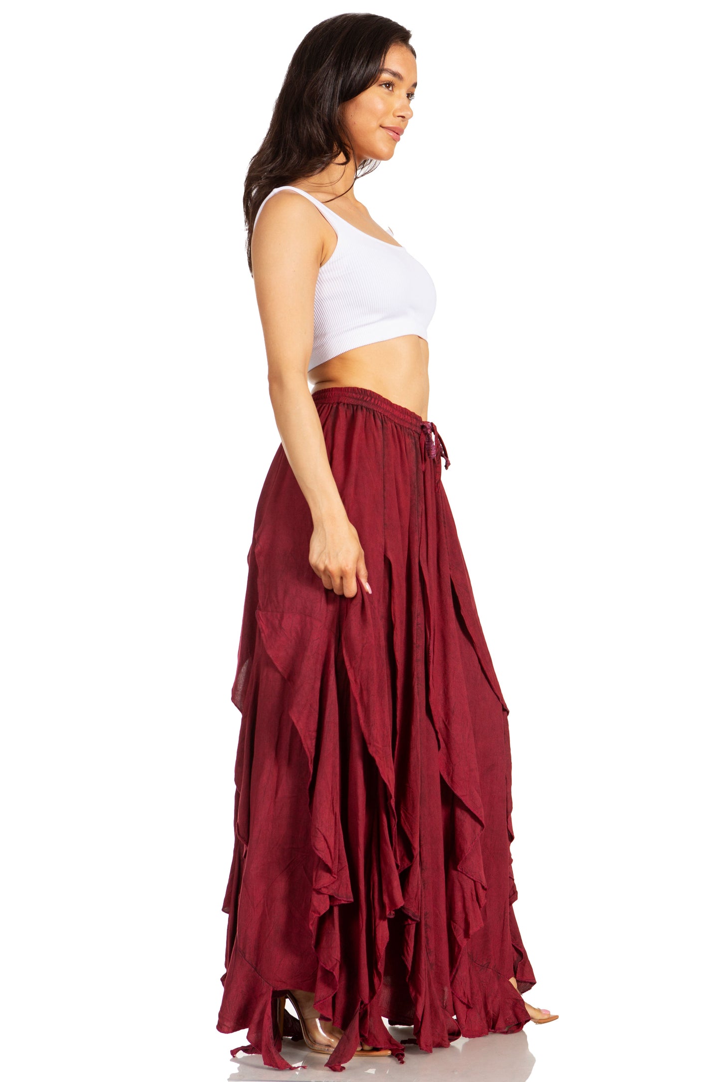 Sakkas Nova Womens Bohemian Stonewashed Rayon Asymmetrical Hem Maxi Swing Skirt - Concordia Style Boutique