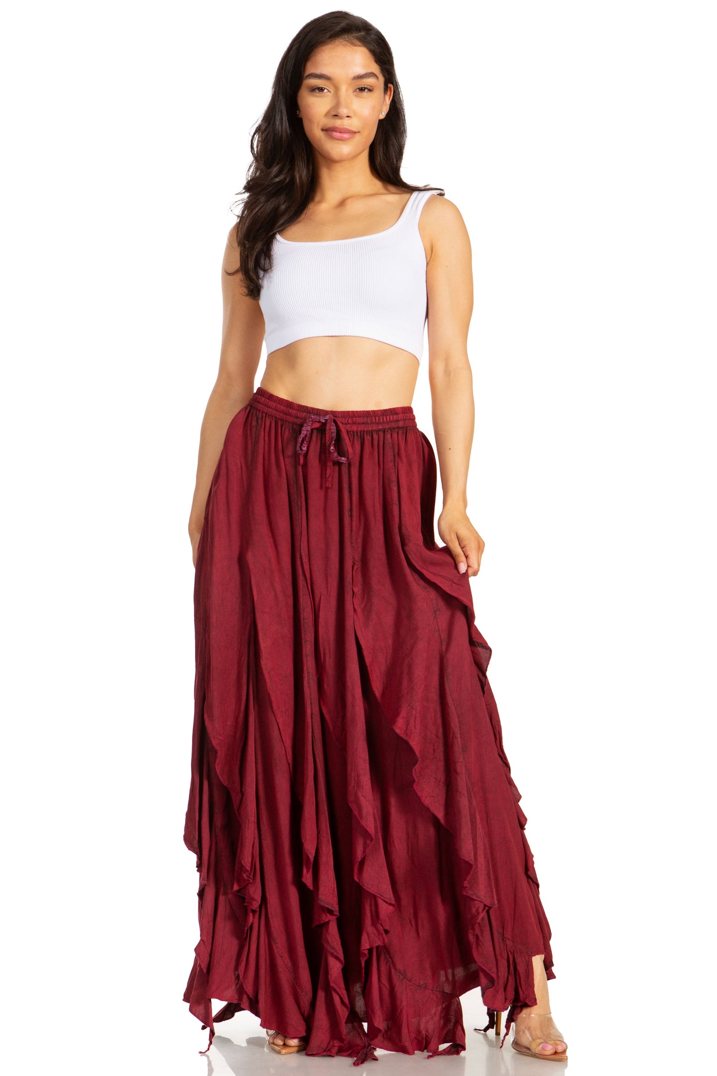 Sakkas Nova Womens Bohemian Stonewashed Rayon Asymmetrical Hem Maxi Swing Skirt - Concordia Style Boutique