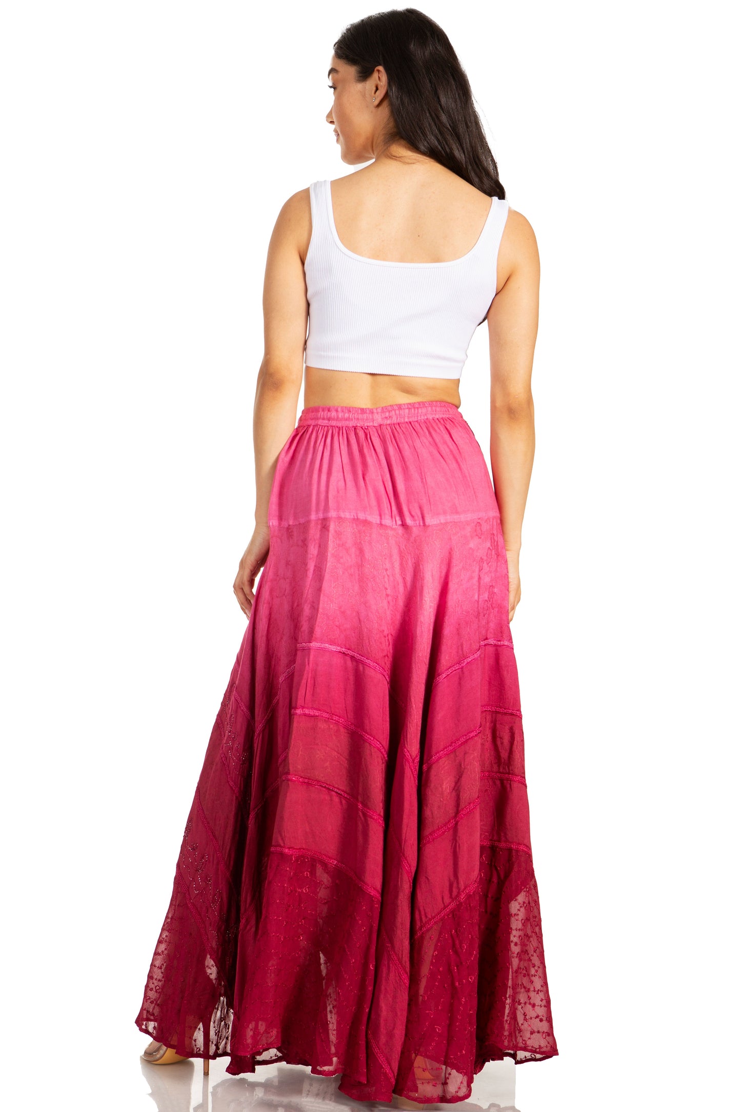 Sakkas Lyra Womens Bohemian Soft Brocade Rayon Tiered Embroidered Flowy Long Skirt - Concordia Style Boutique