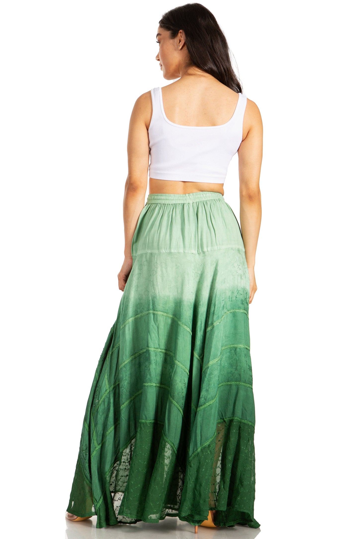 Sakkas Lyra Womens Bohemian Soft Brocade Rayon Tiered Embroidered Flowy Long Skirt - Concordia Style Boutique