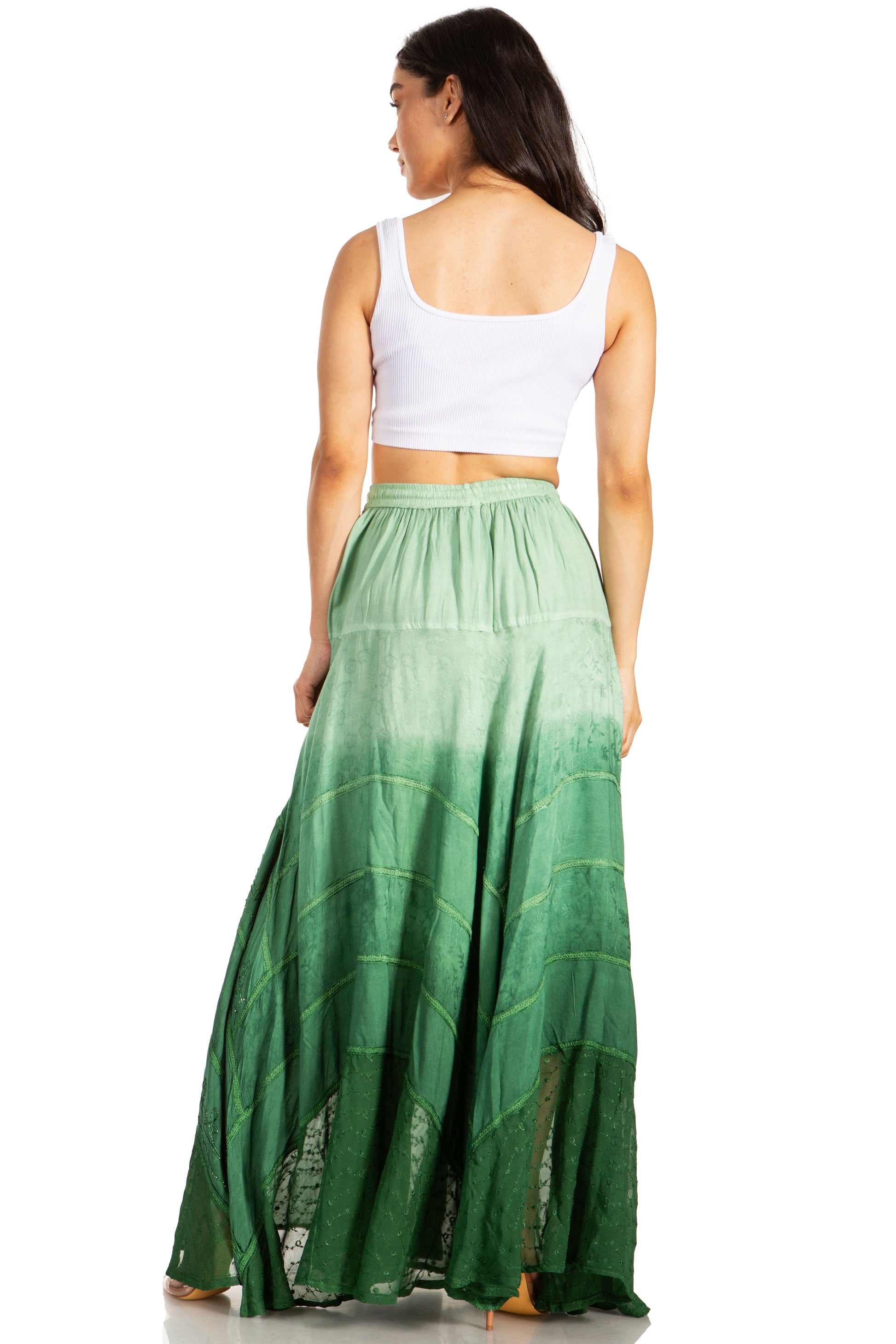 Sakkas Lyra Womens Bohemian Soft Brocade Rayon Tiered Embroidered Flowy Long Skirt - Concordia Style Boutique