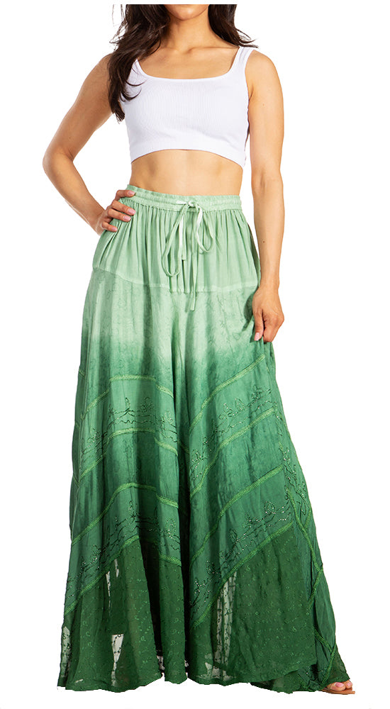 Sakkas Lyra Womens Bohemian Soft Brocade Rayon Tiered Embroidered Flowy Long Skirt - Concordia Style Boutique