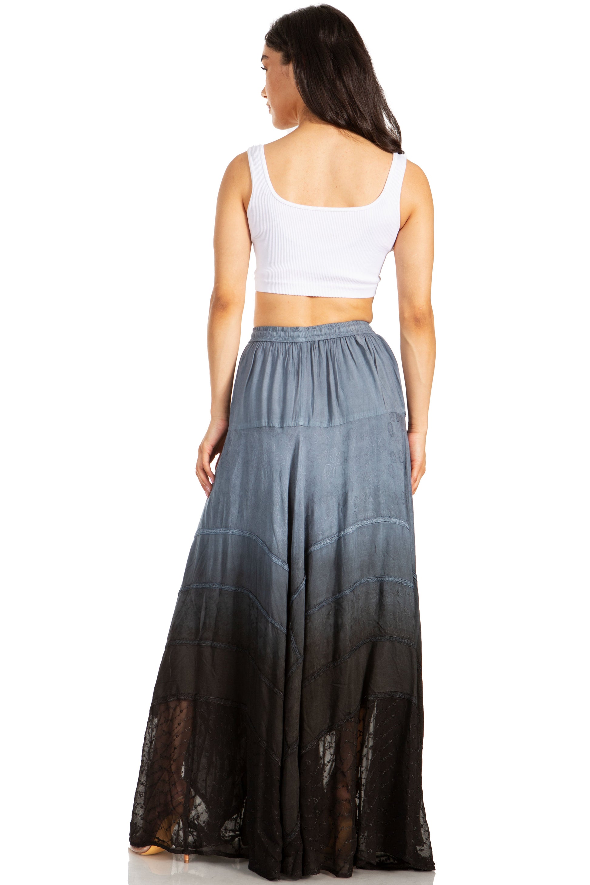 Sakkas Lyra Womens Bohemian Soft Brocade Rayon Tiered Embroidered Flowy Long Skirt - Concordia Style Boutique