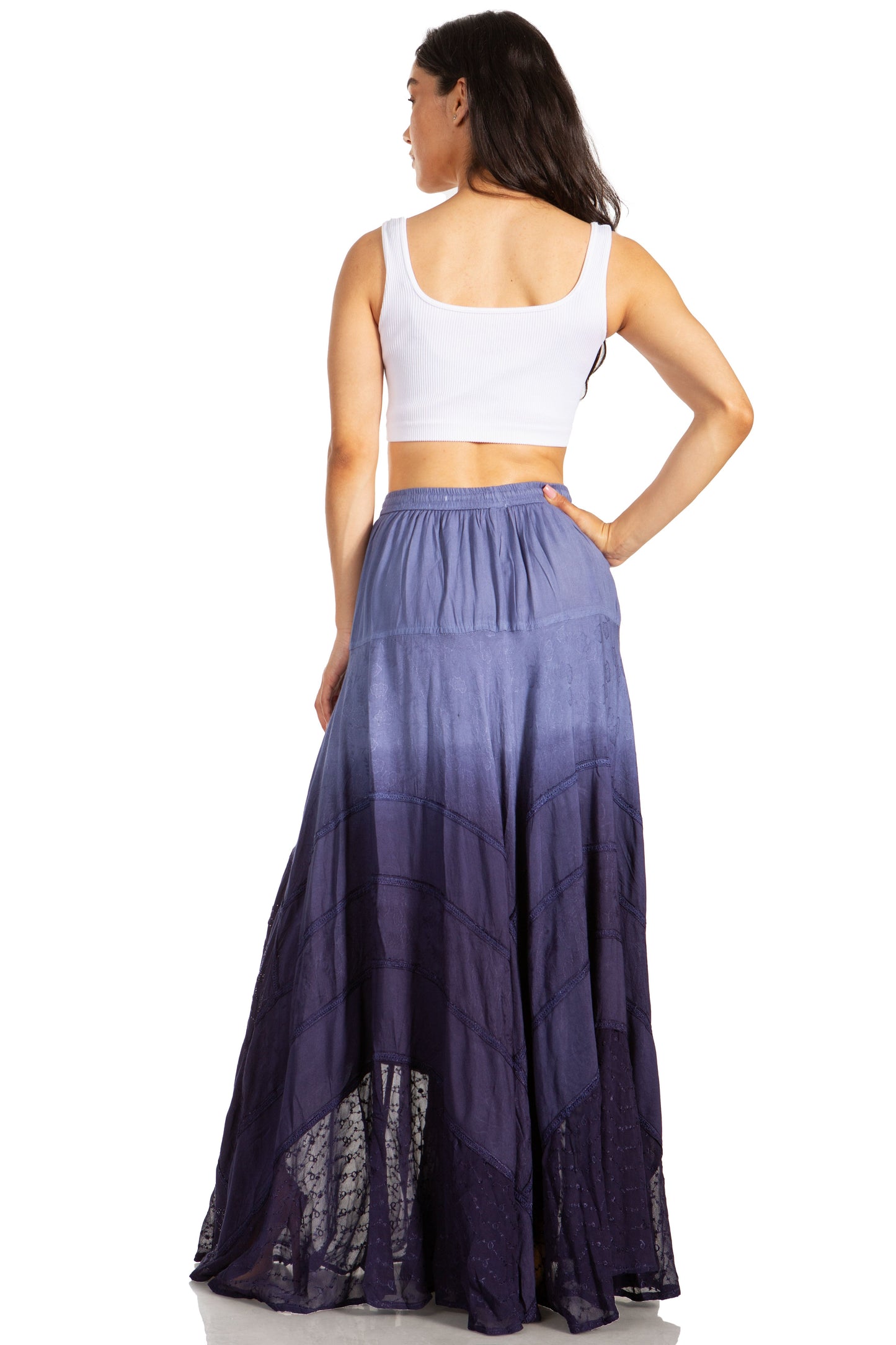 Sakkas Lyra Womens Bohemian Soft Brocade Rayon Tiered Embroidered Flowy Long Skirt - Concordia Style Boutique
