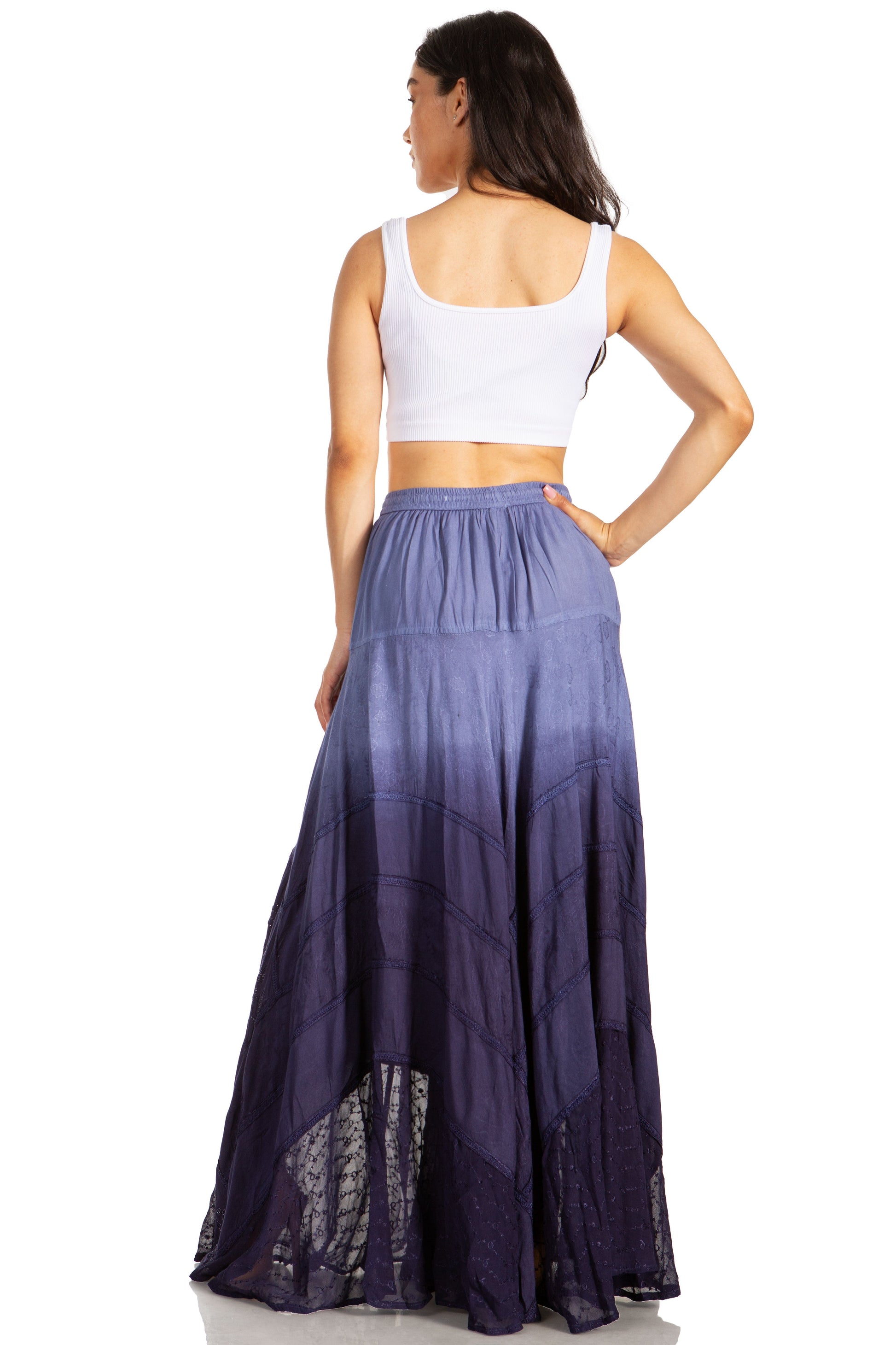 Sakkas Lyra Womens Bohemian Soft Brocade Rayon Tiered Embroidered Flowy Long Skirt - Concordia Style Boutique