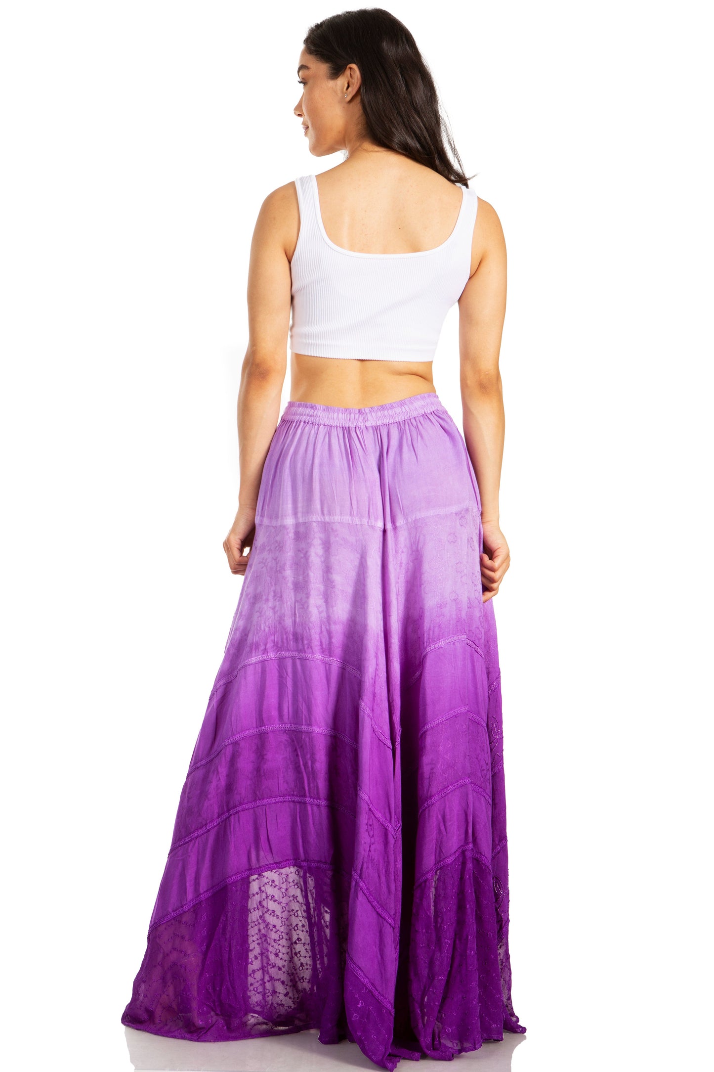 Sakkas Lyra Womens Bohemian Soft Brocade Rayon Tiered Embroidered Flowy Long Skirt - Concordia Style Boutique