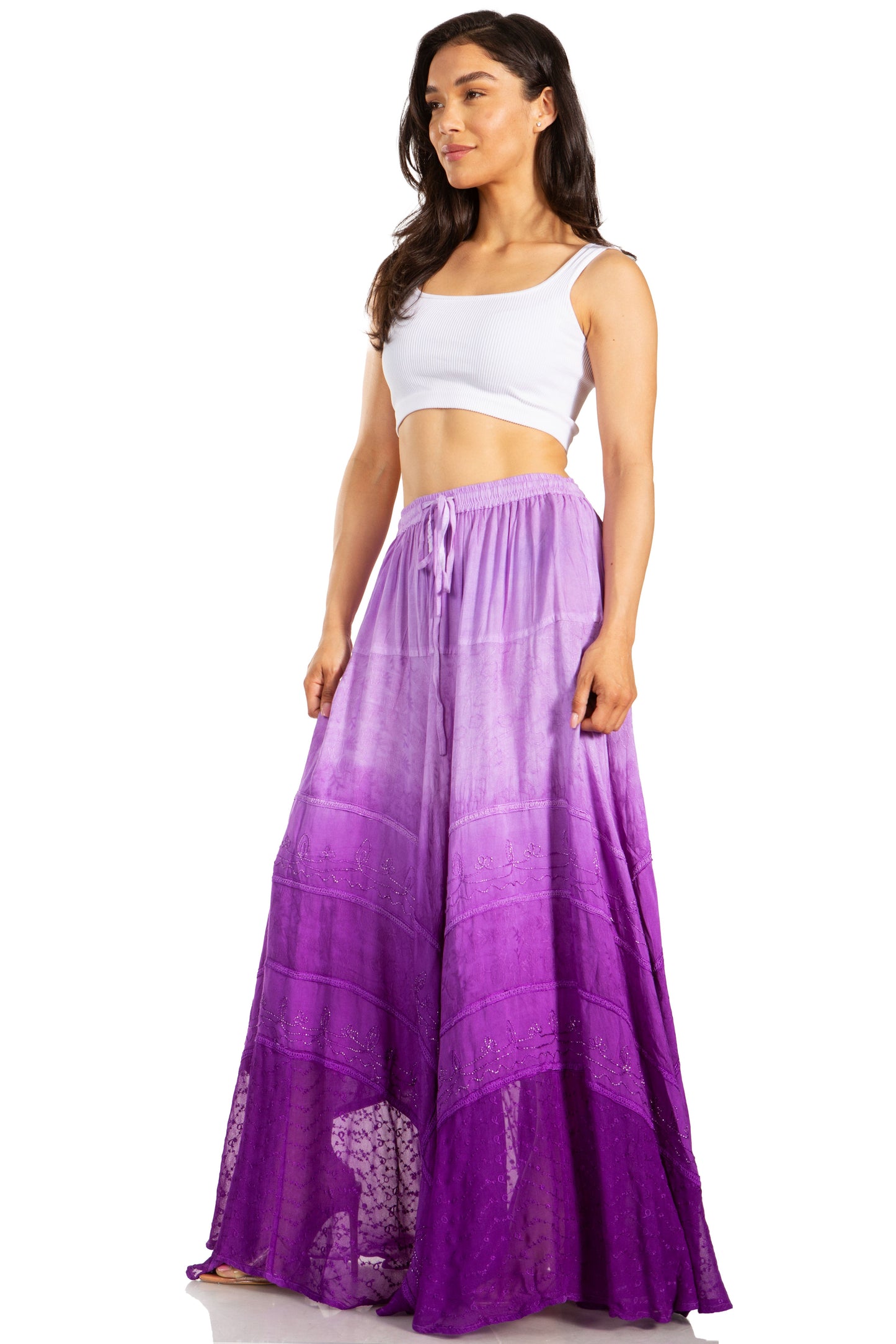 Sakkas Lyra Womens Bohemian Soft Brocade Rayon Tiered Embroidered Flowy Long Skirt - Concordia Style Boutique