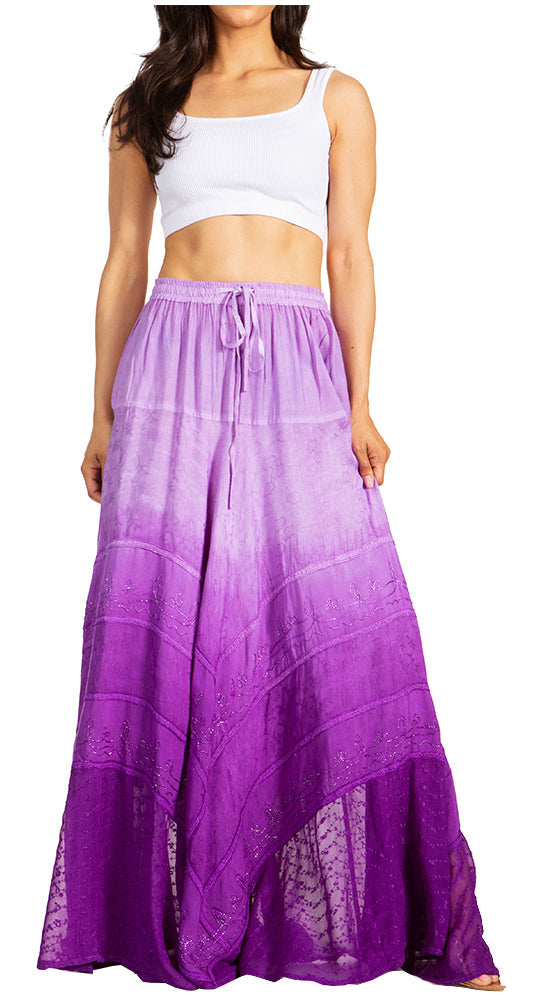 Sakkas Lyra Womens Bohemian Soft Brocade Rayon Tiered Embroidered Flowy Long Skirt - Concordia Style Boutique